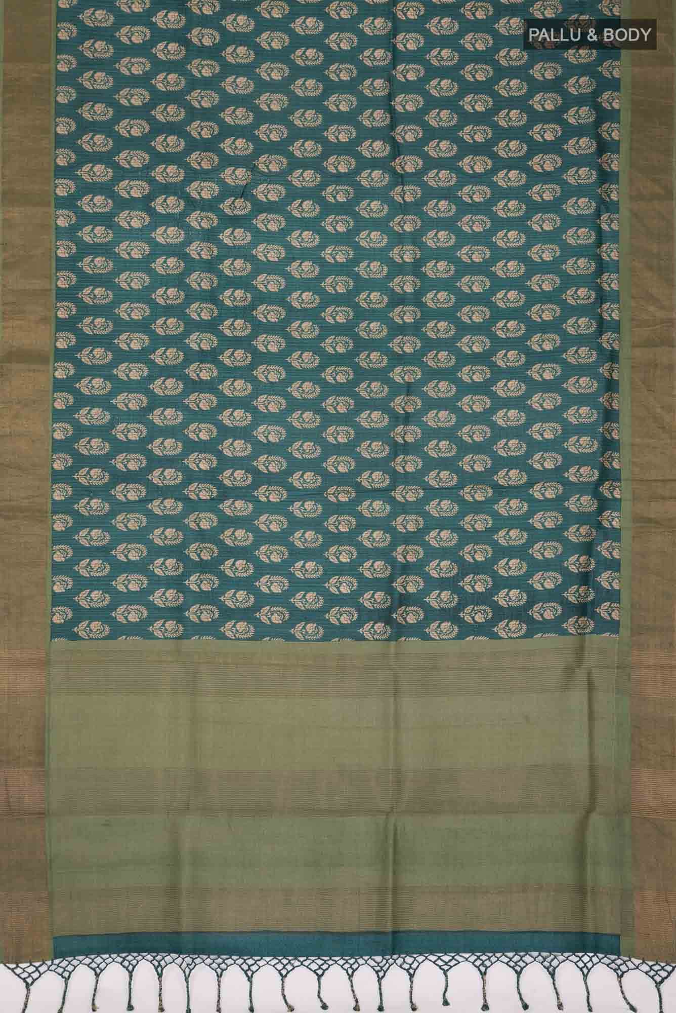 Green Bhagalpuri Tussar Silk Saree - Image 3