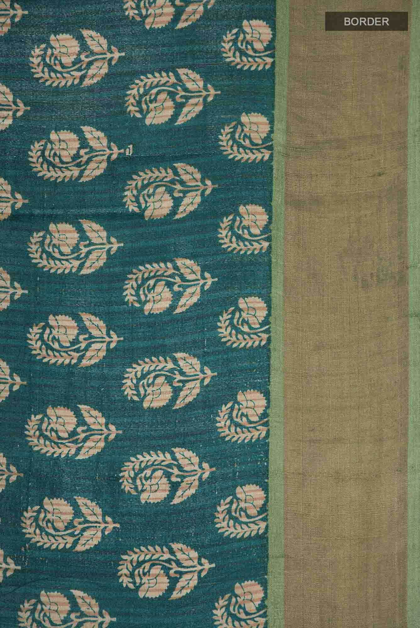 Green Bhagalpuri Tussar Silk Saree - Image 4