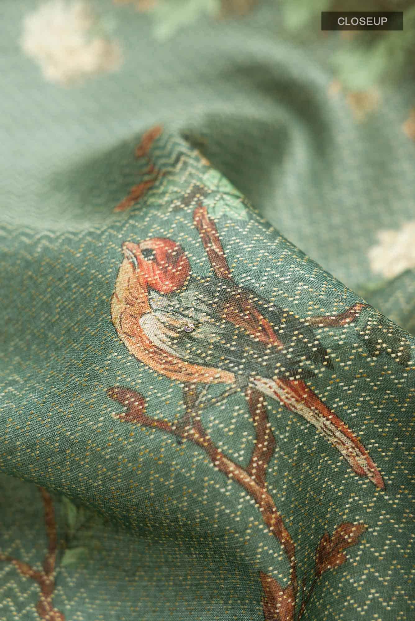 Green Bhagalpuri Tussar Silk Saree - Image 2