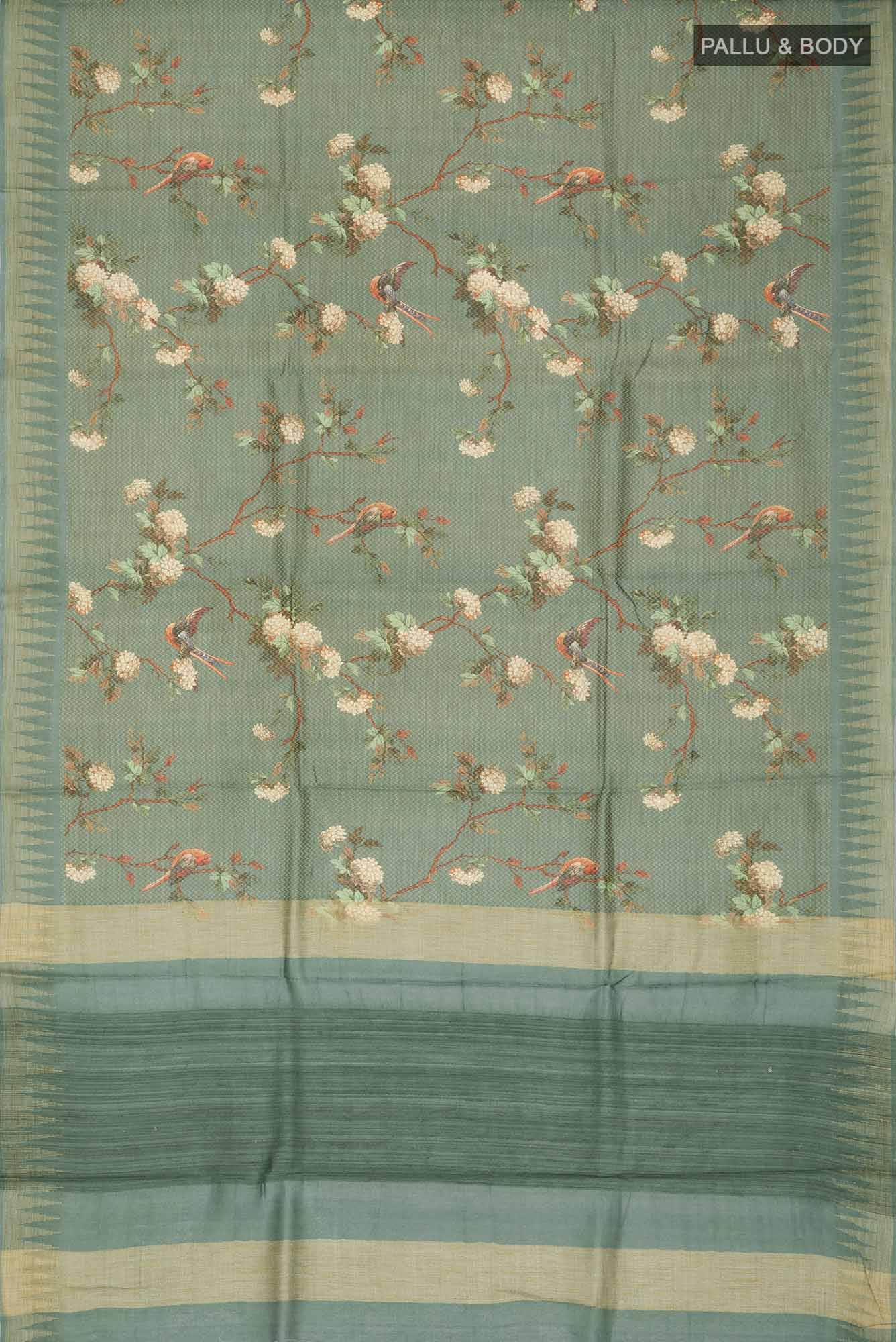 Green Bhagalpuri Tussar Silk Saree - Image 3