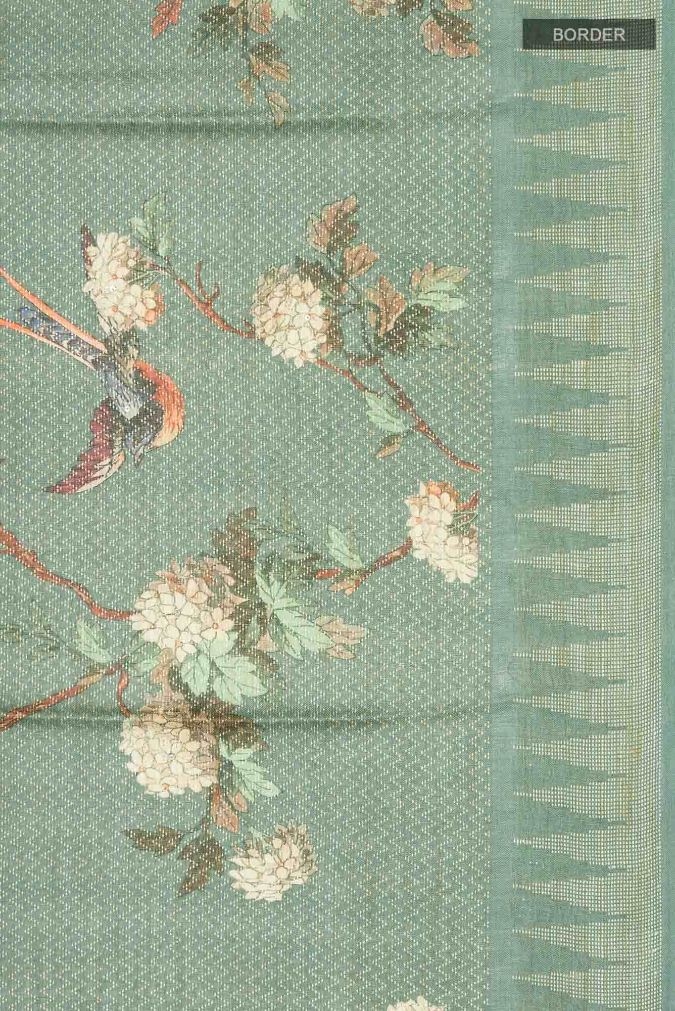 Green Bhagalpuri Tussar Silk Saree - Image 4