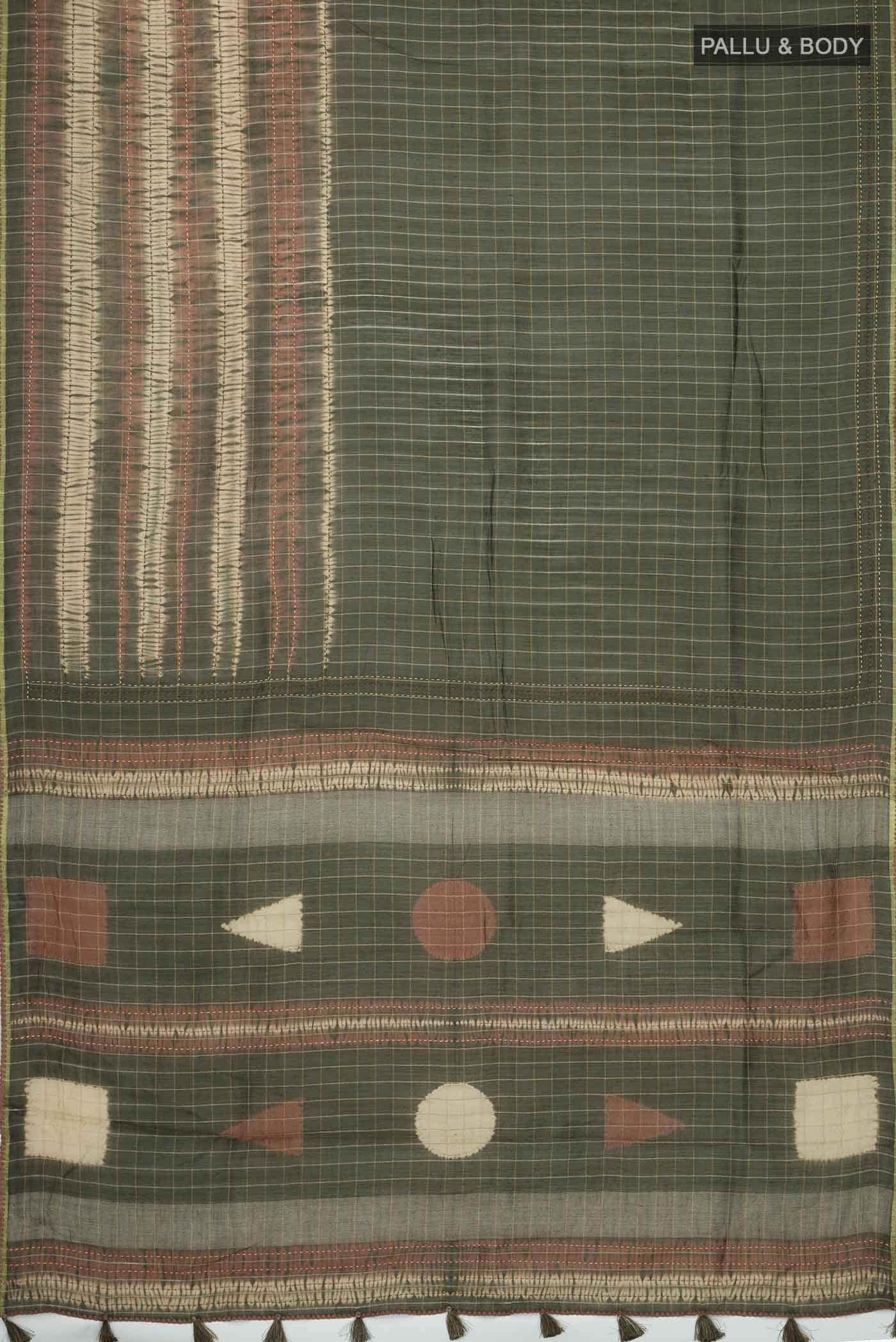 Green Bhagalpuri Tussar Silk Saree - Image 3