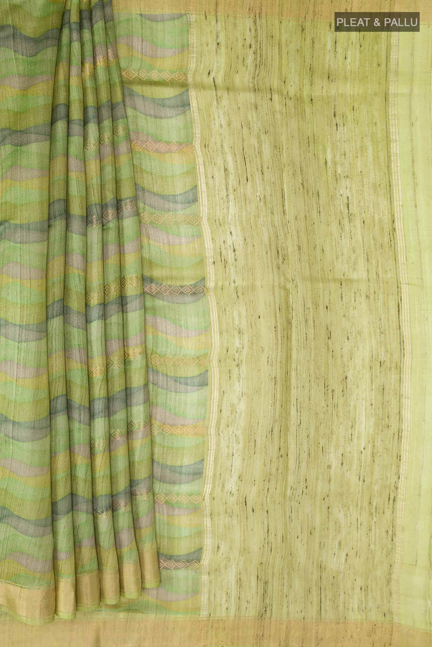 Green Bhagalpuri Tussar Silk Saree - Image 2