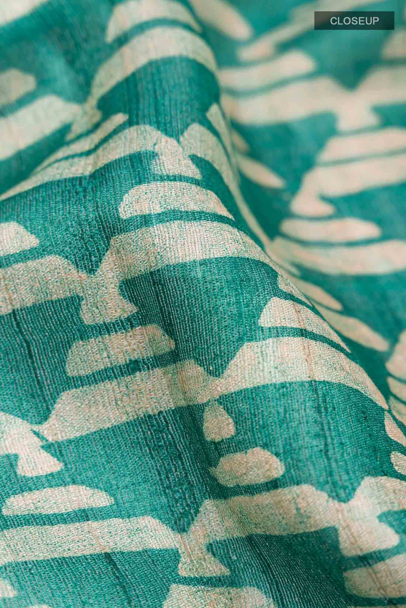 Green Bhagalpuri Tussar Silk Saree - Image 2