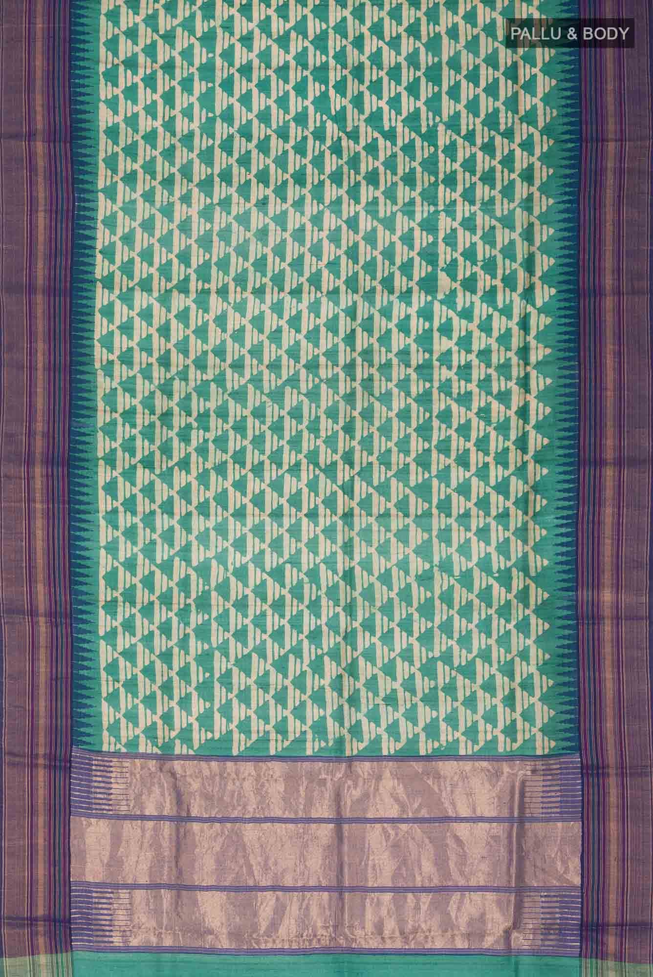 Green Bhagalpuri Tussar Silk Saree - Image 3