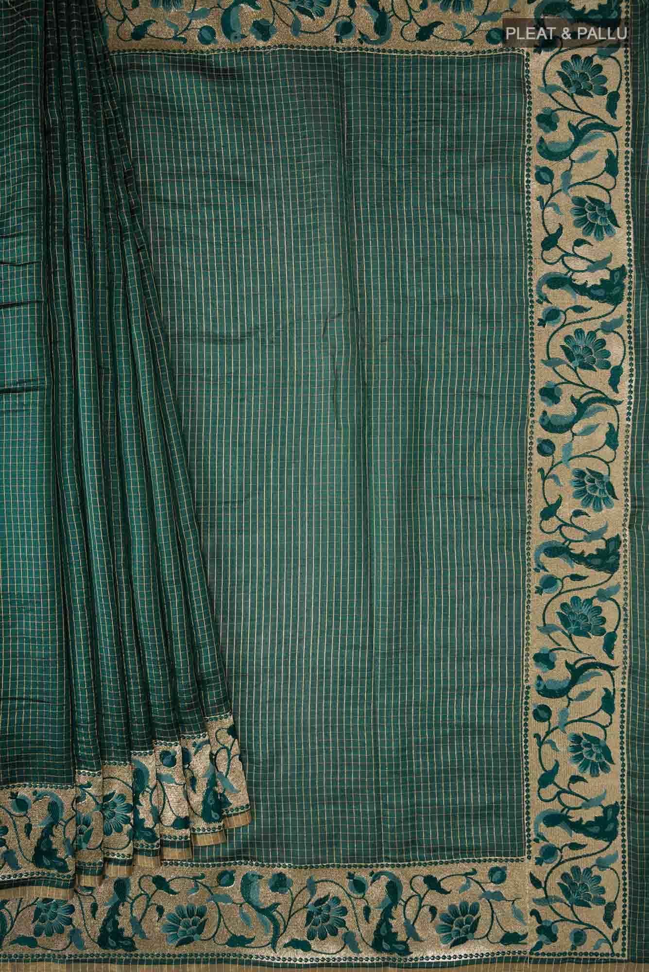 Green Bhagalpuri Tussar Silk Saree - Image 2