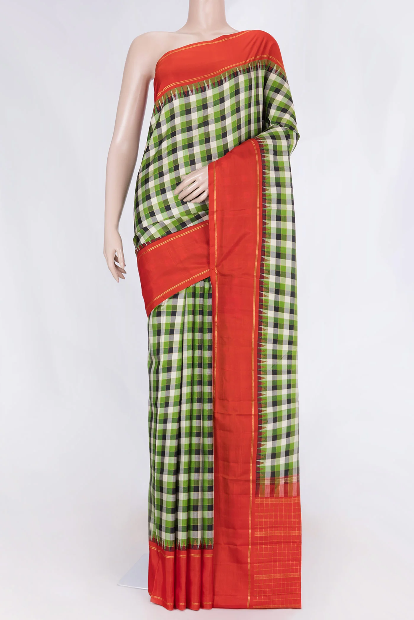 Green,Black and Beige Color Kanjivaram Silk Saree
