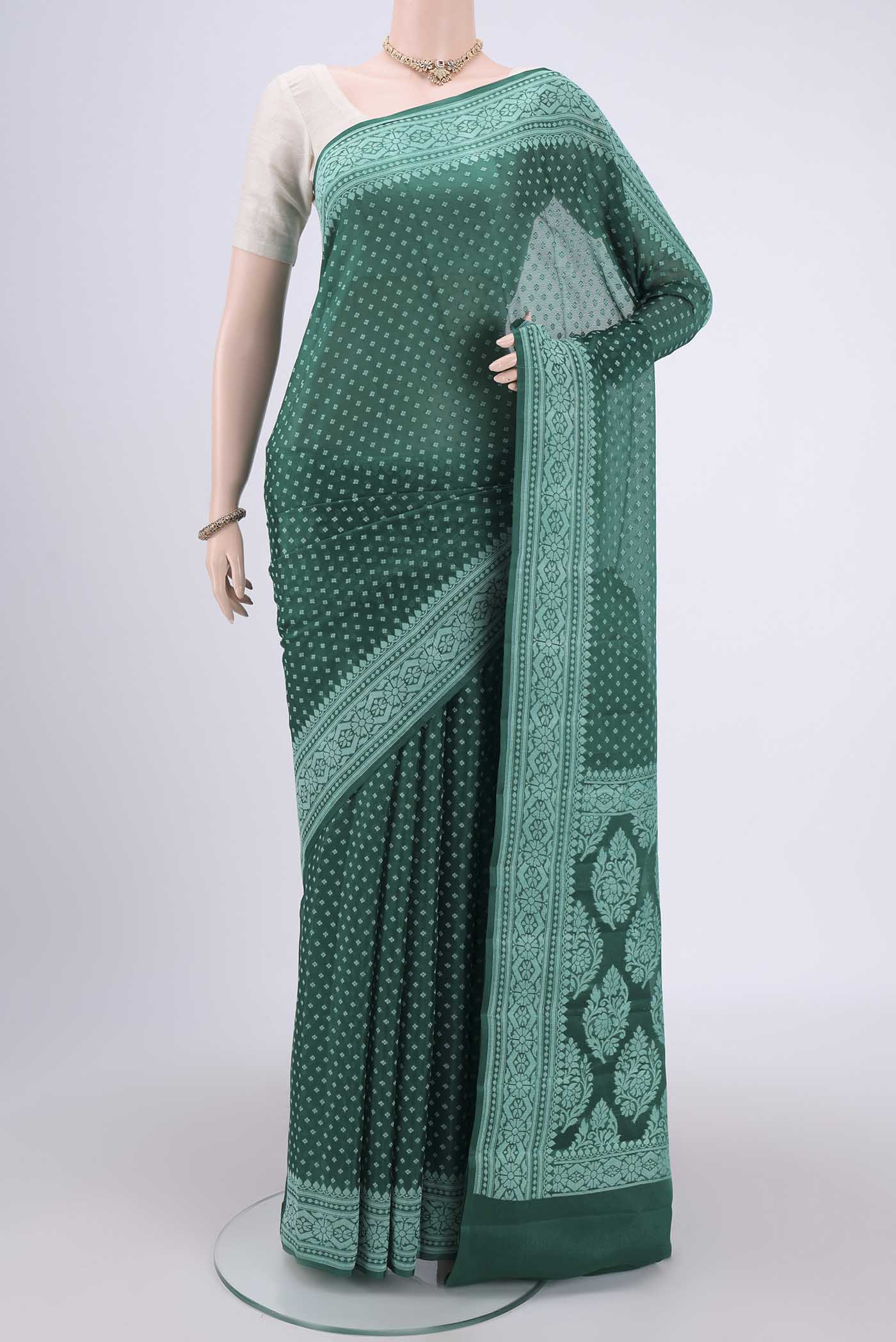 Green Blended Banarasi Georgette Saree