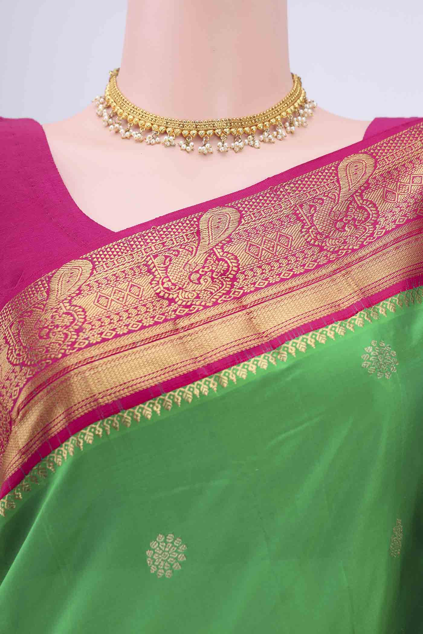 Green Blended Bangalore Silk Saree - Image 2