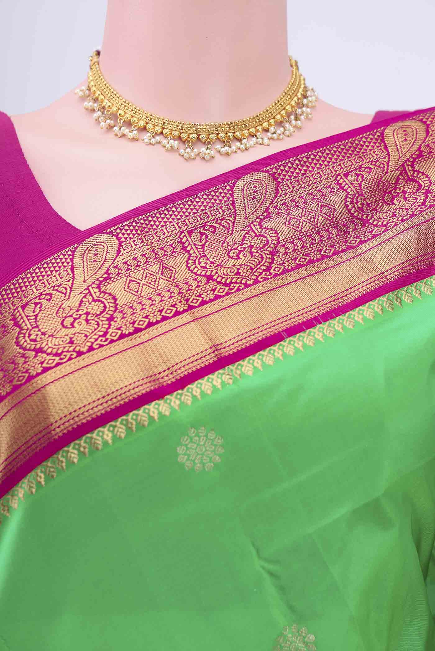 Green Blended Bangalore Silk Saree - Image 2