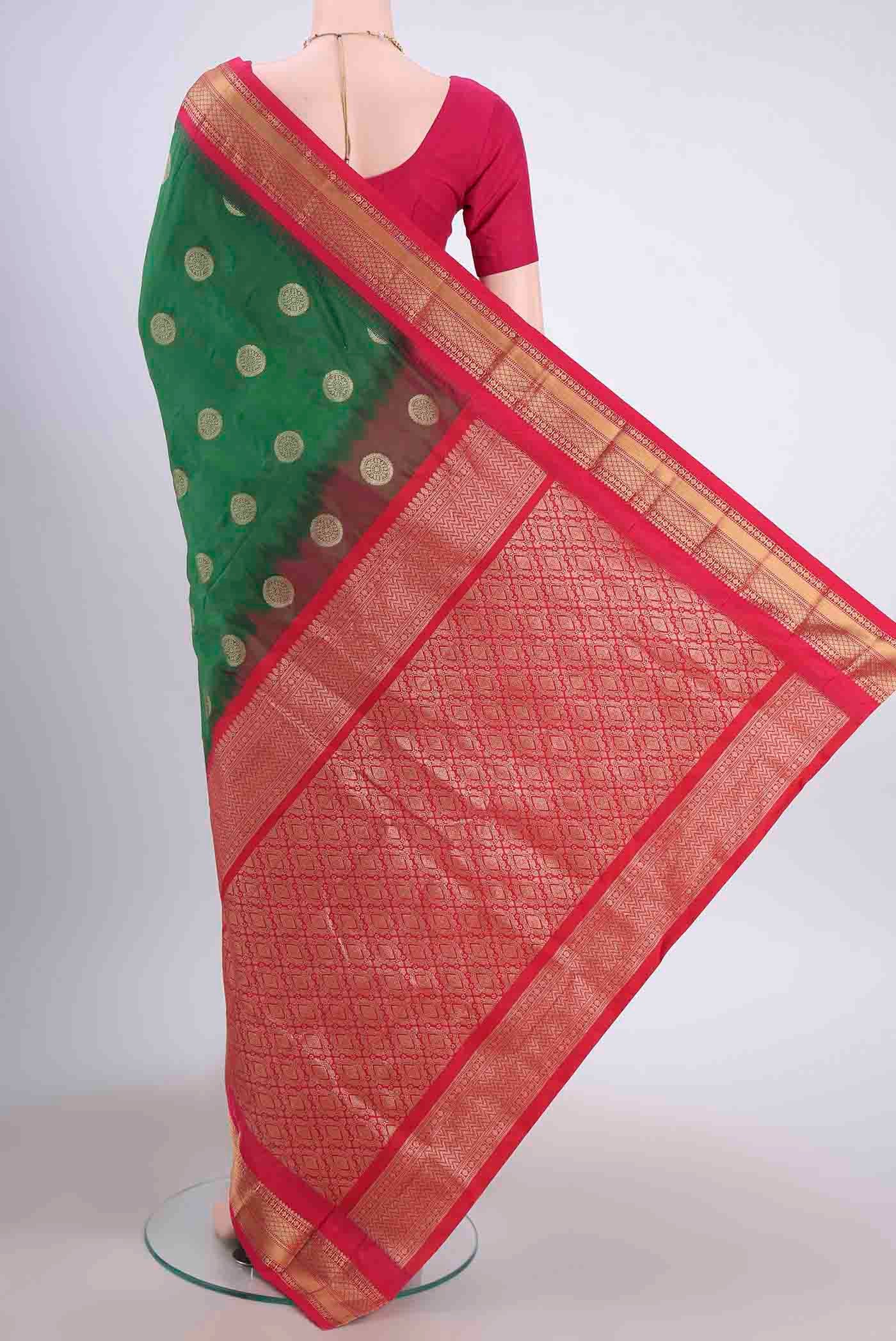 Green Blended Bangalore Silk Saree - Image 3