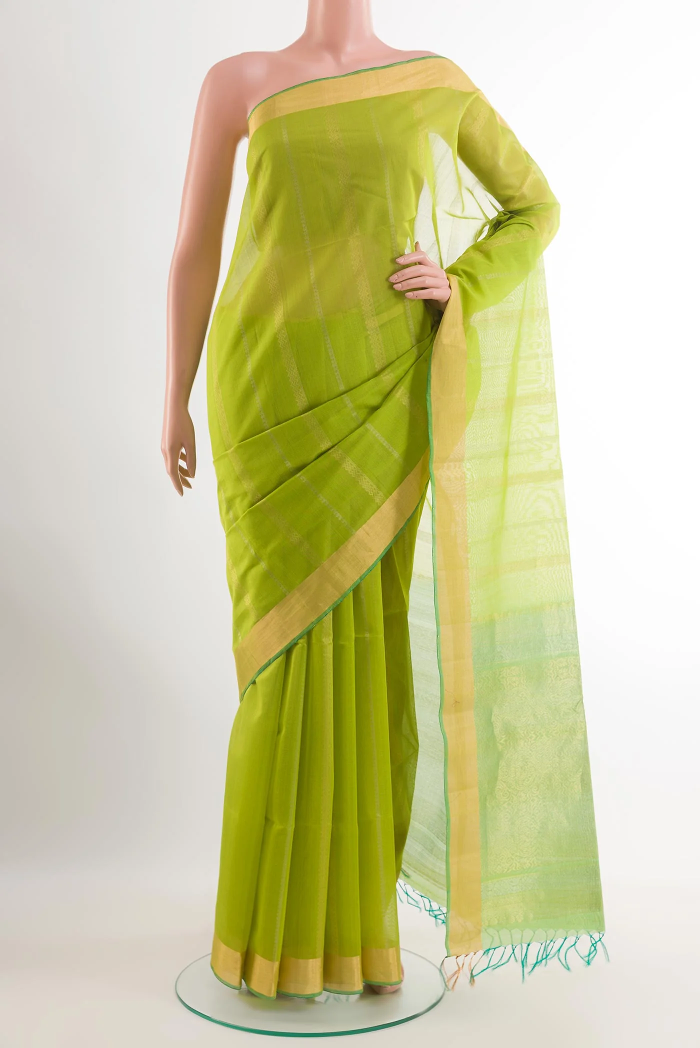 Parrot Green Silk Cotton Saree