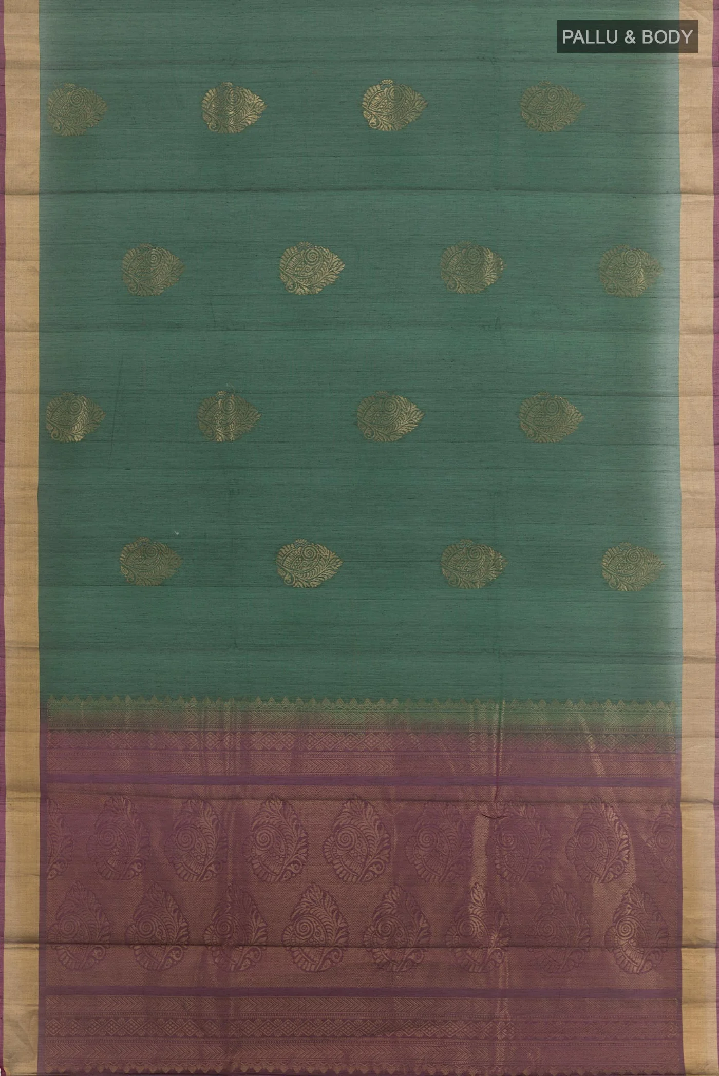 Bottle Green Silk Cotton Saree - Image 3