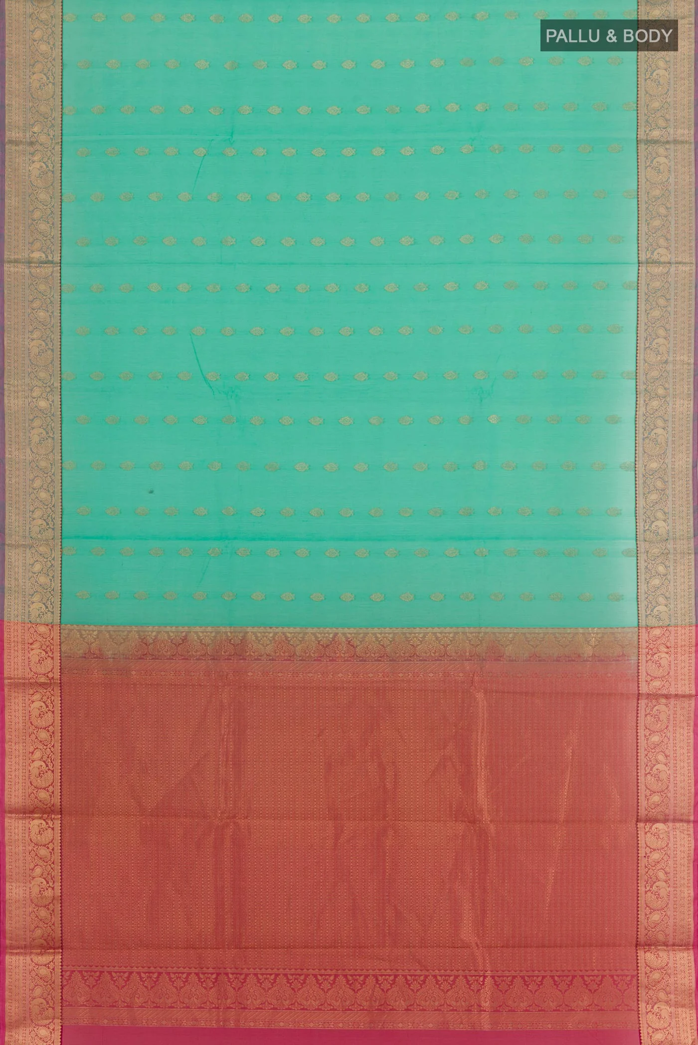 Turquoise Silk Cotton Saree - Image 3