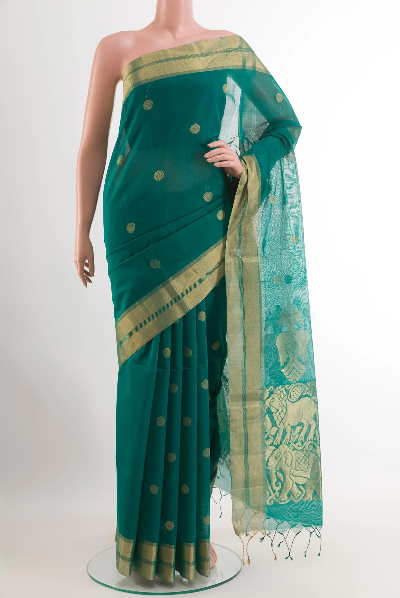 Teal Silk Cotton Saree