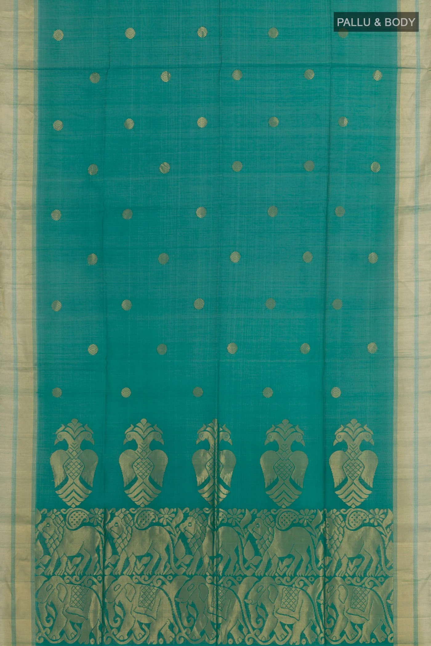 Teal Silk Cotton Saree - Image 3