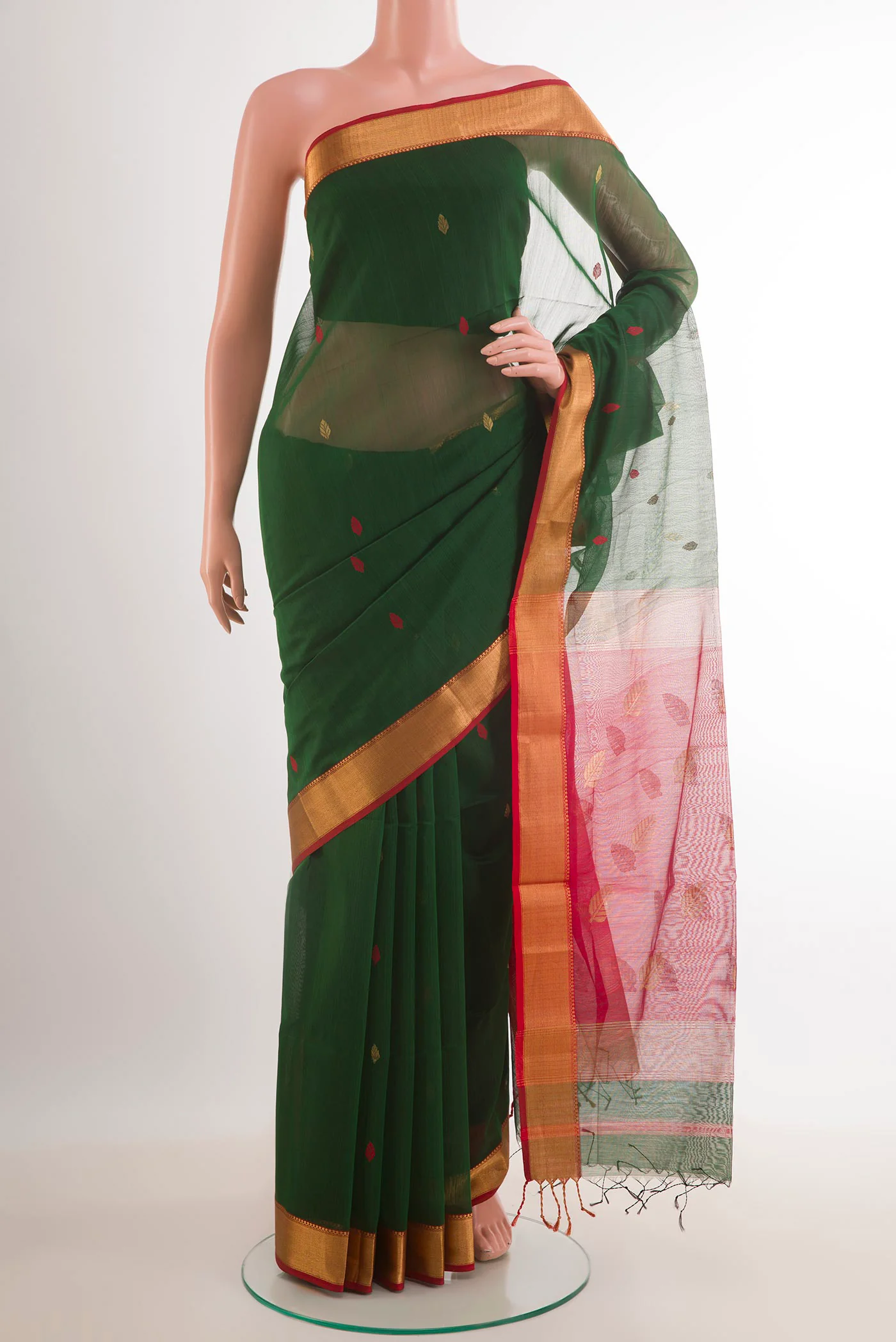Green Maheshwari Silk Cotton Saree
