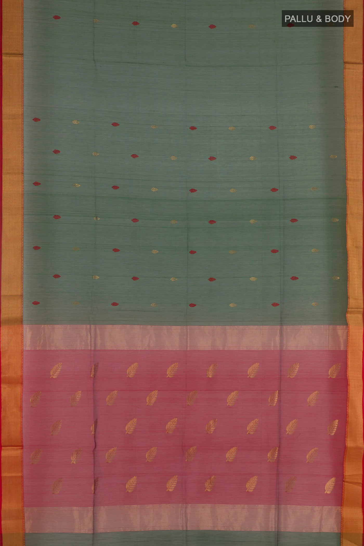 Green Maheshwari Silk Cotton Saree - Image 3