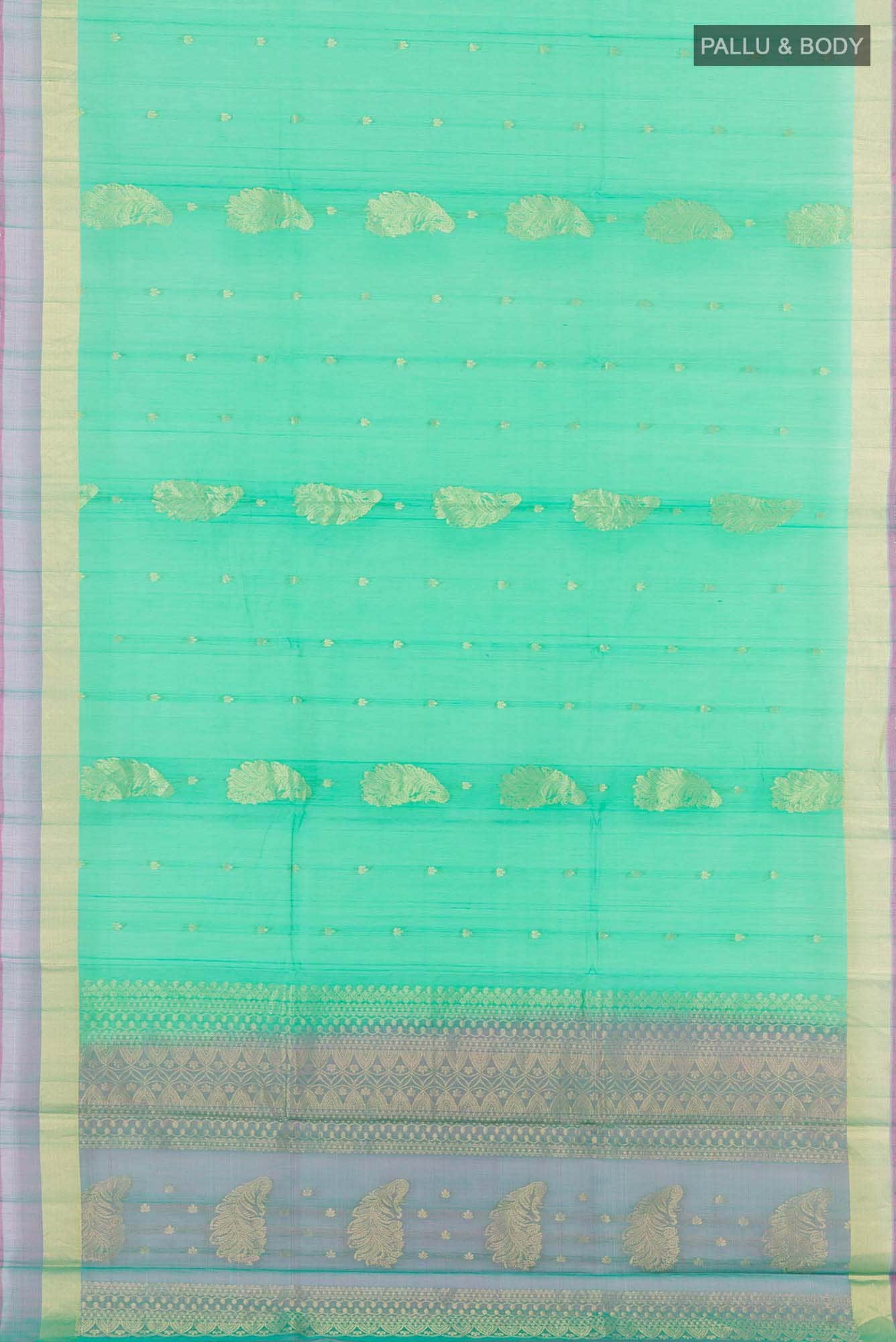 Green Blended Kora Cotton Saree - Image 2