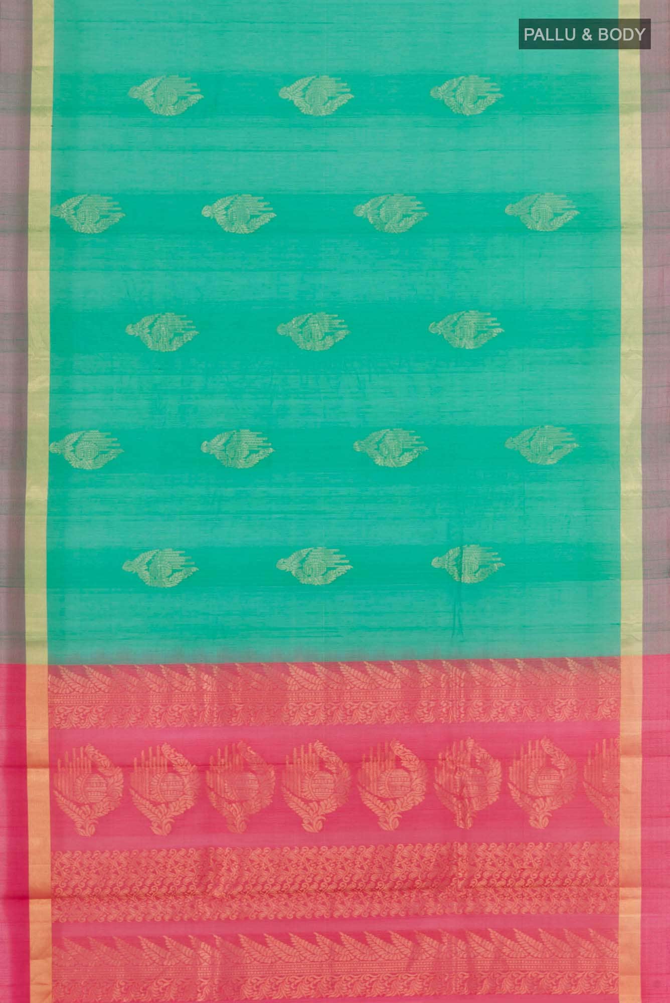 Green Silk Cotton Saree - Image 3