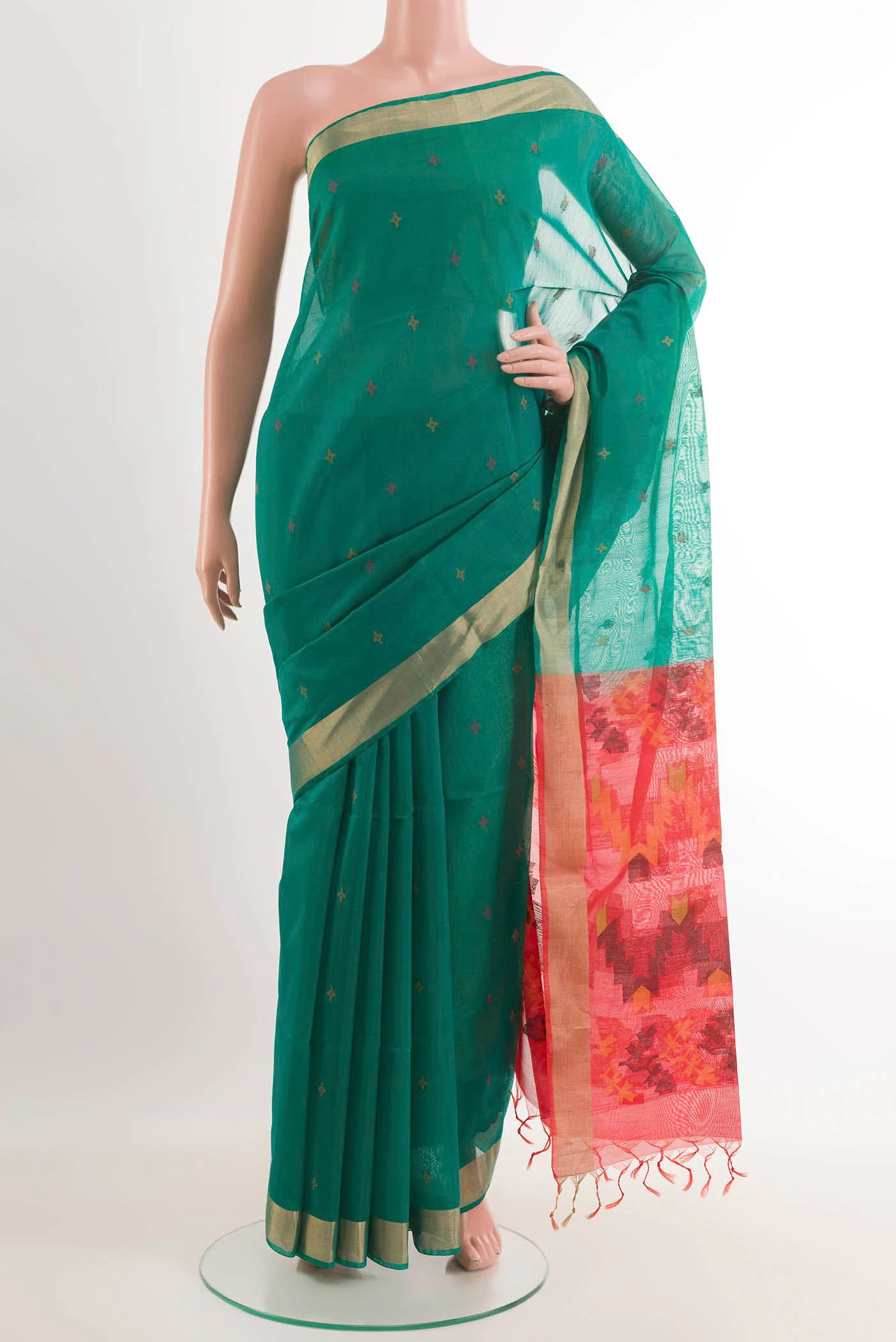 Teal Silk Cotton Saree