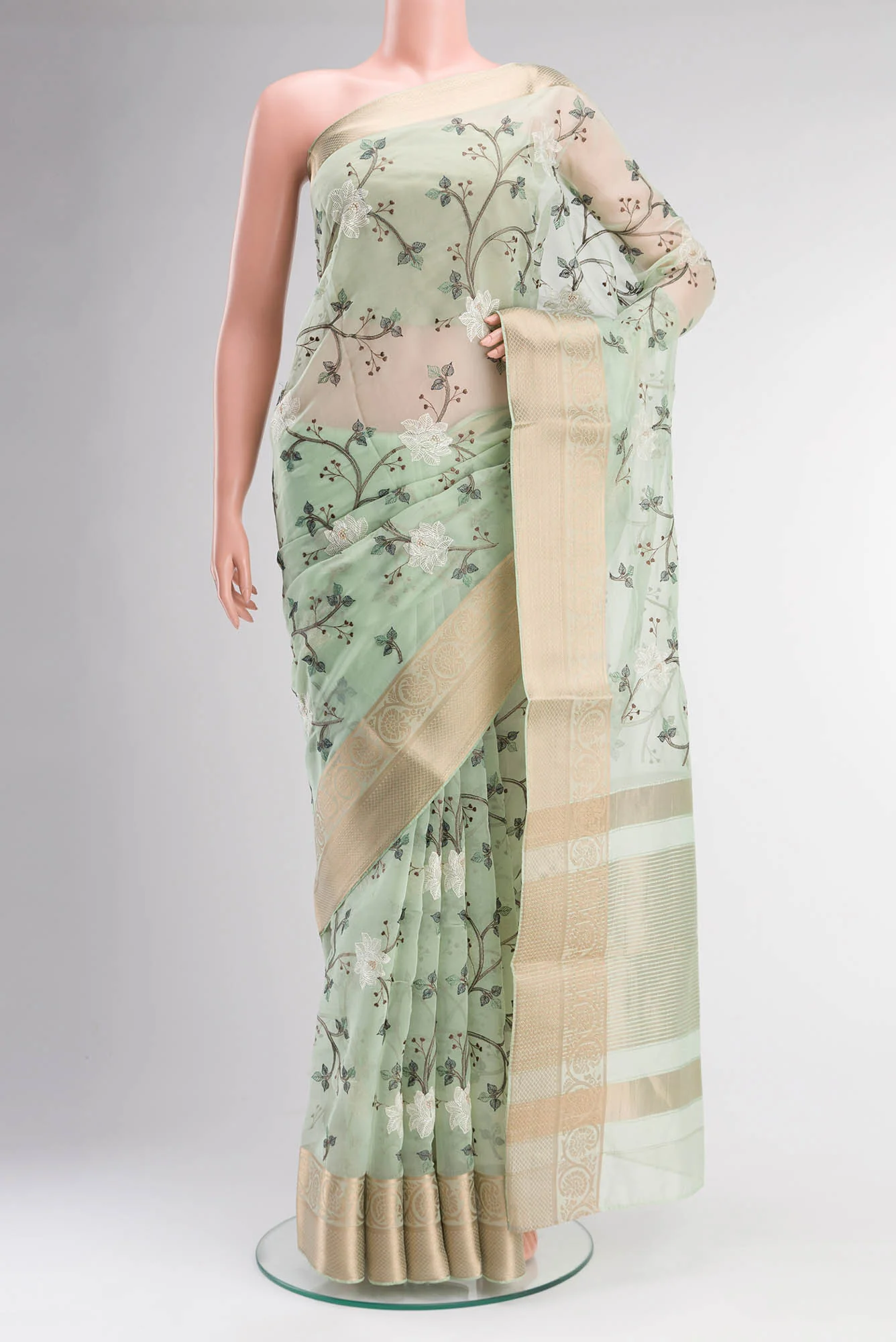 Green Blended Organza Silk Saree