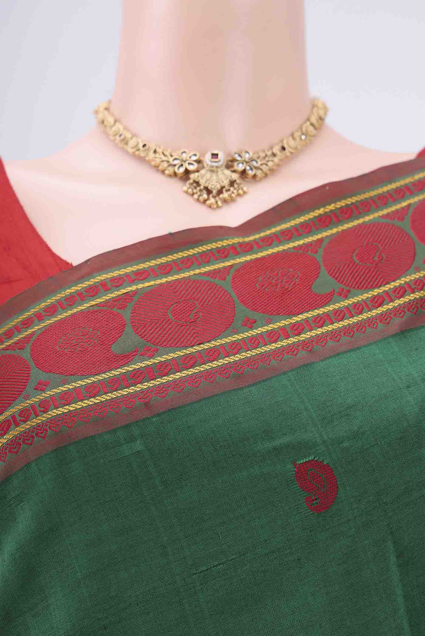 Green Blended Poly Cotton Saree - Image 2