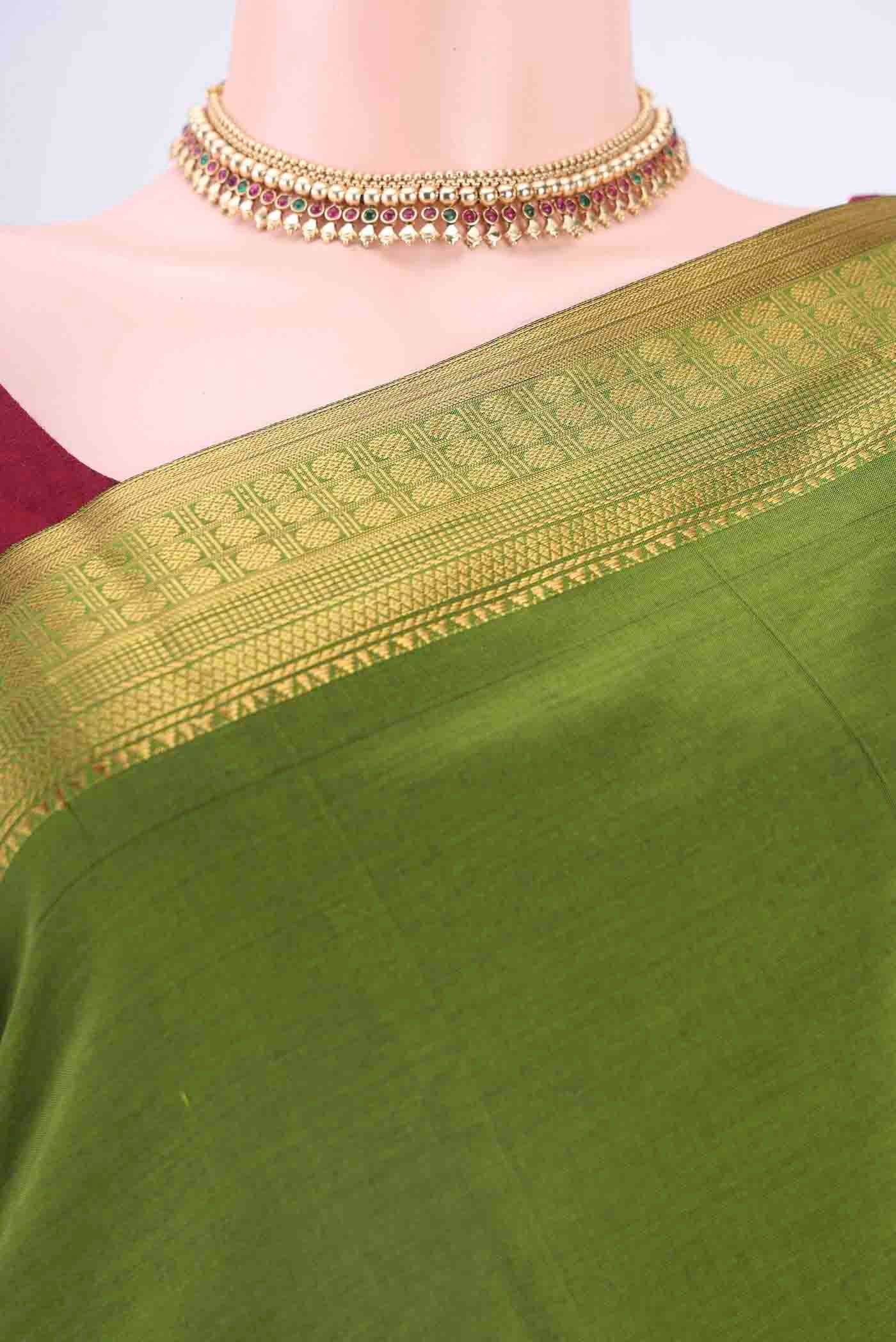 Green Blended Poly Cotton Saree - Image 2