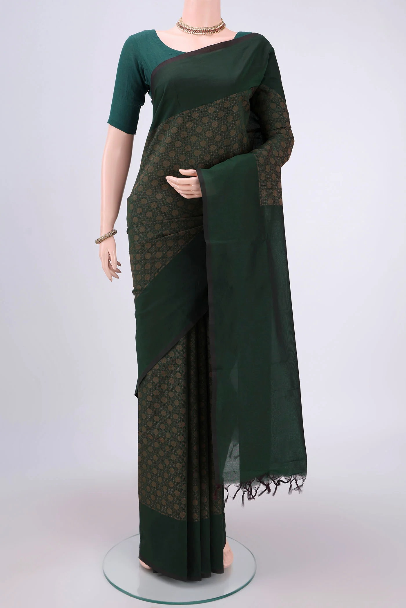 Bottle Green Blended Poly Cotton Saree