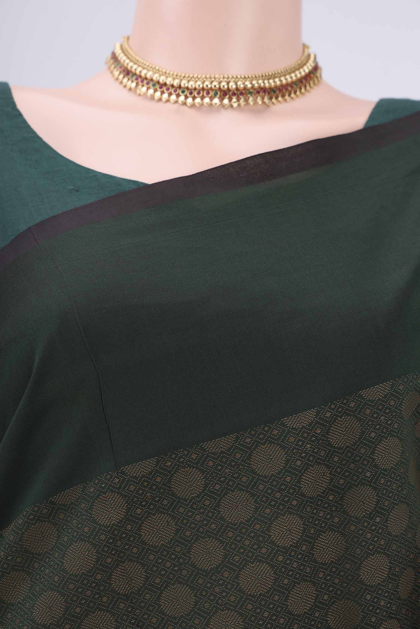 Bottle Green Blended Poly Cotton Saree - Image 2