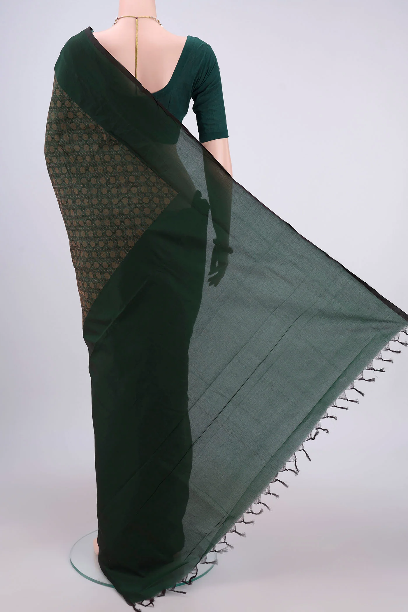 Bottle Green Blended Poly Cotton Saree - Image 3
