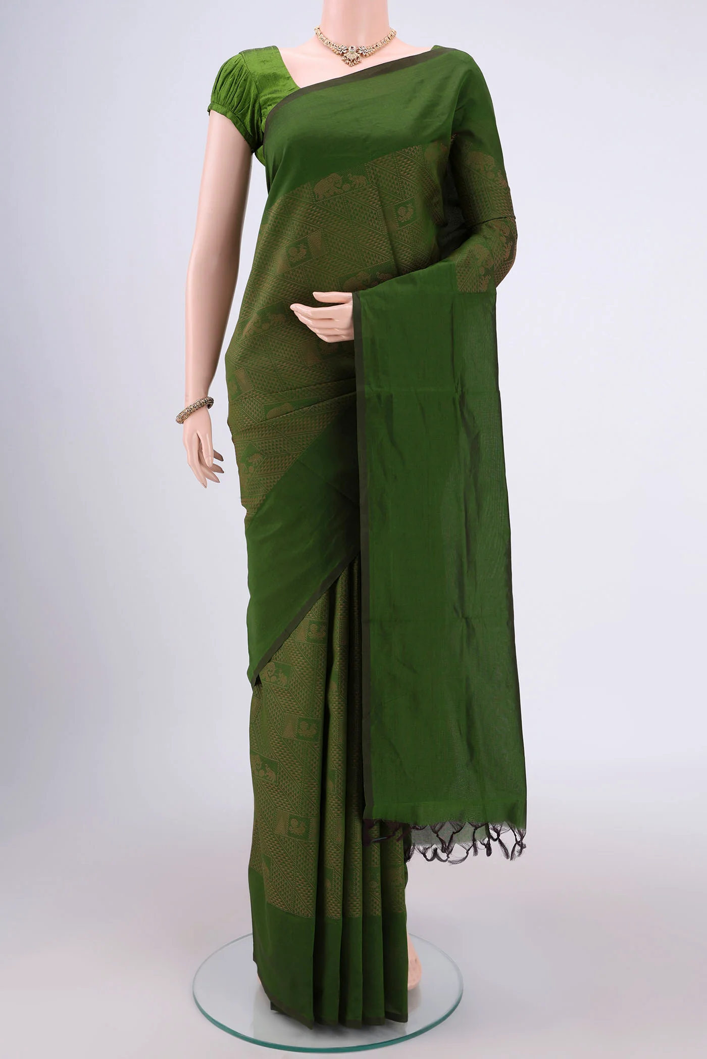 Green Blended Poly Cotton Saree