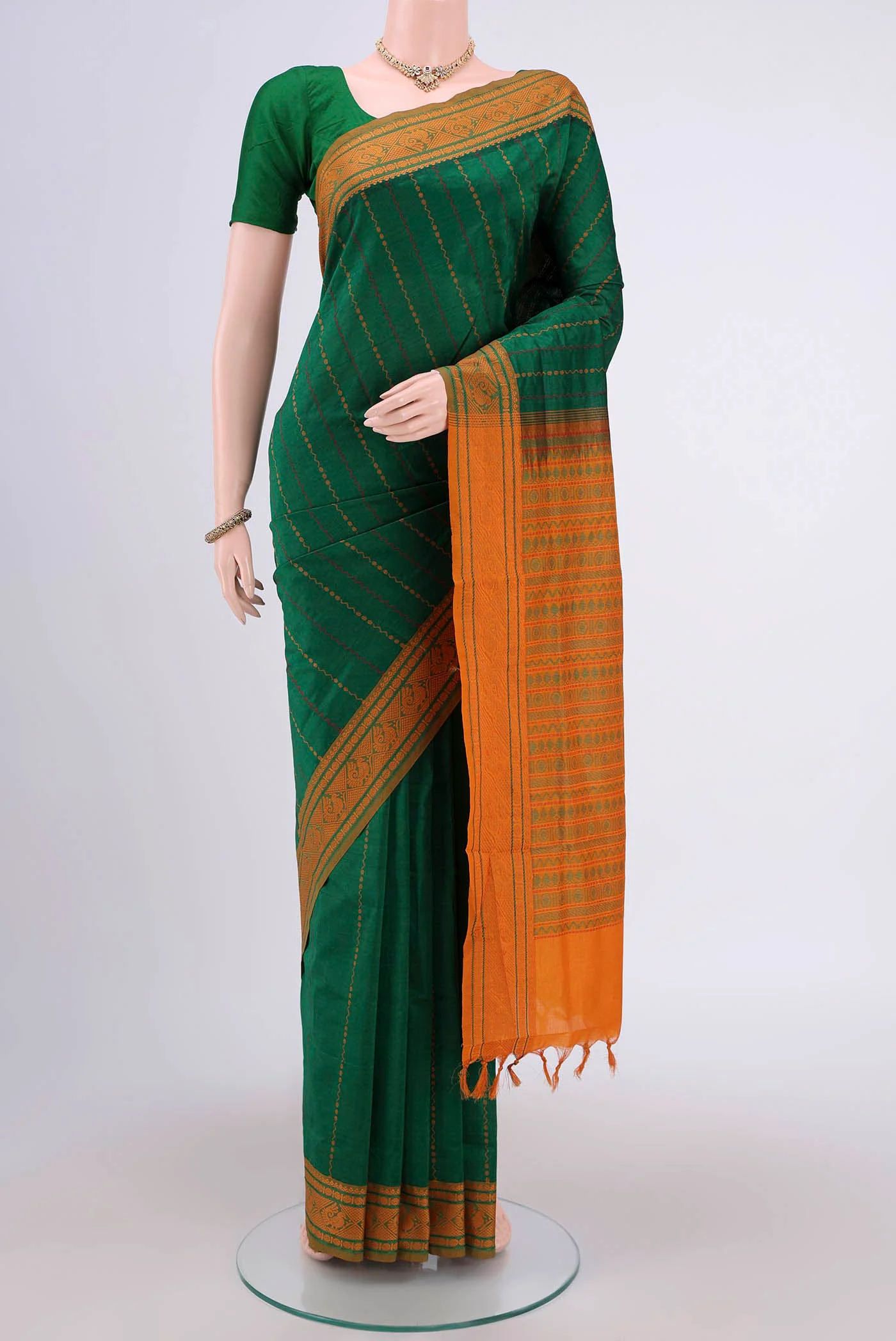 Green Blended Poly Cotton Saree