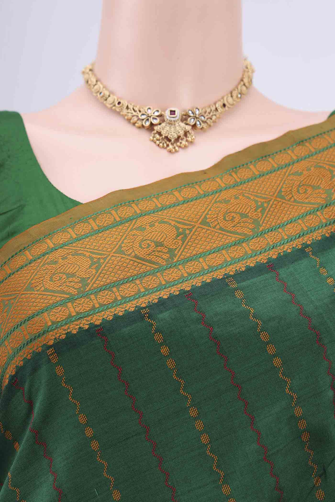 Green Blended Poly Cotton Saree - Image 2