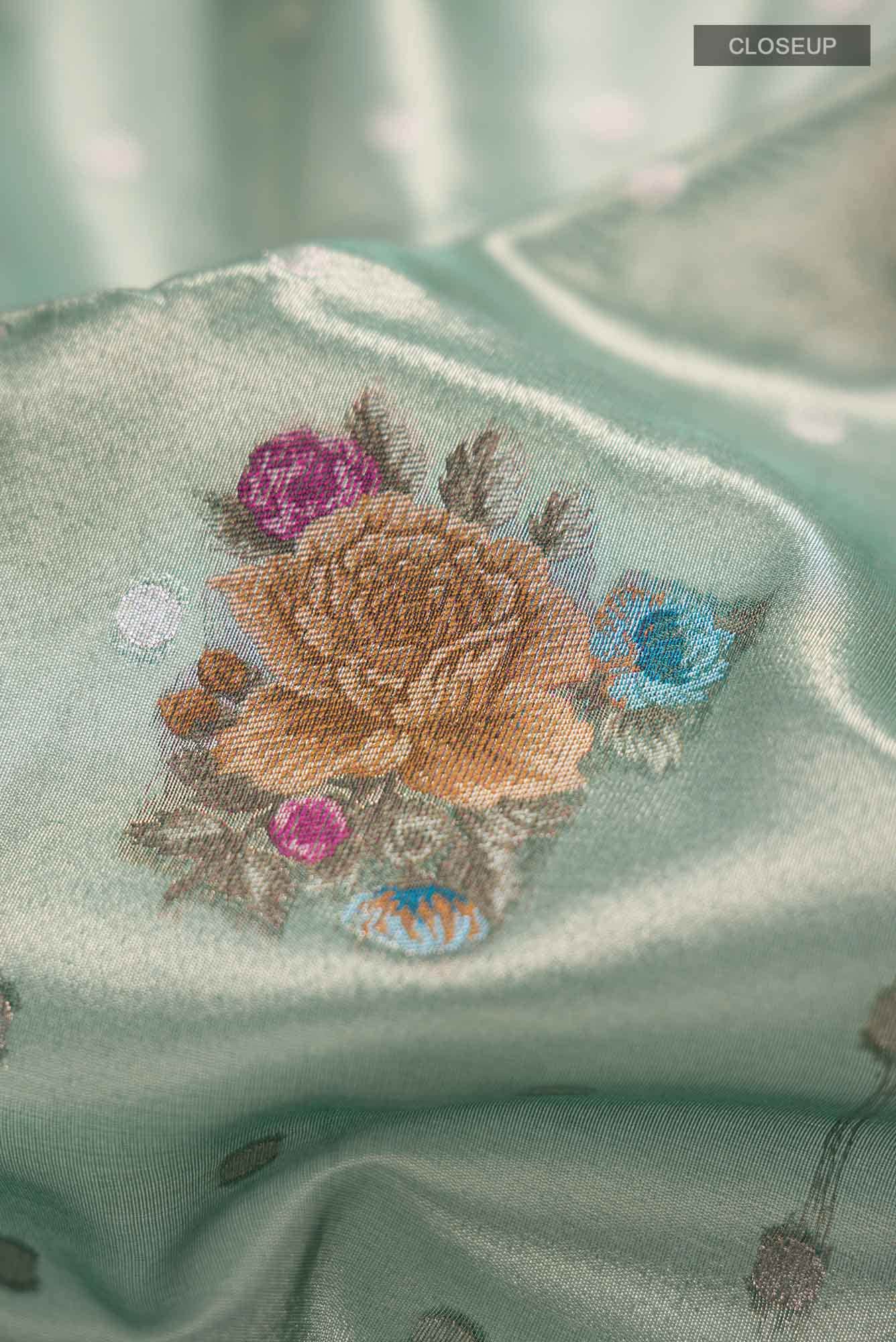 Green Blended Tissue Silk Saree - Image 2