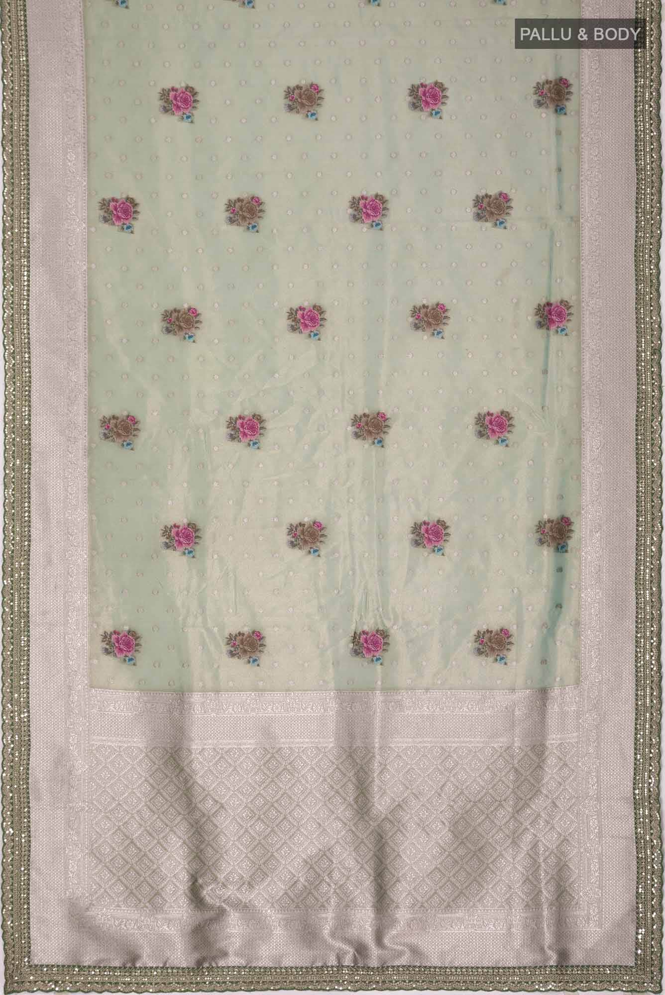 Green Blended Tissue Silk Saree - Image 3