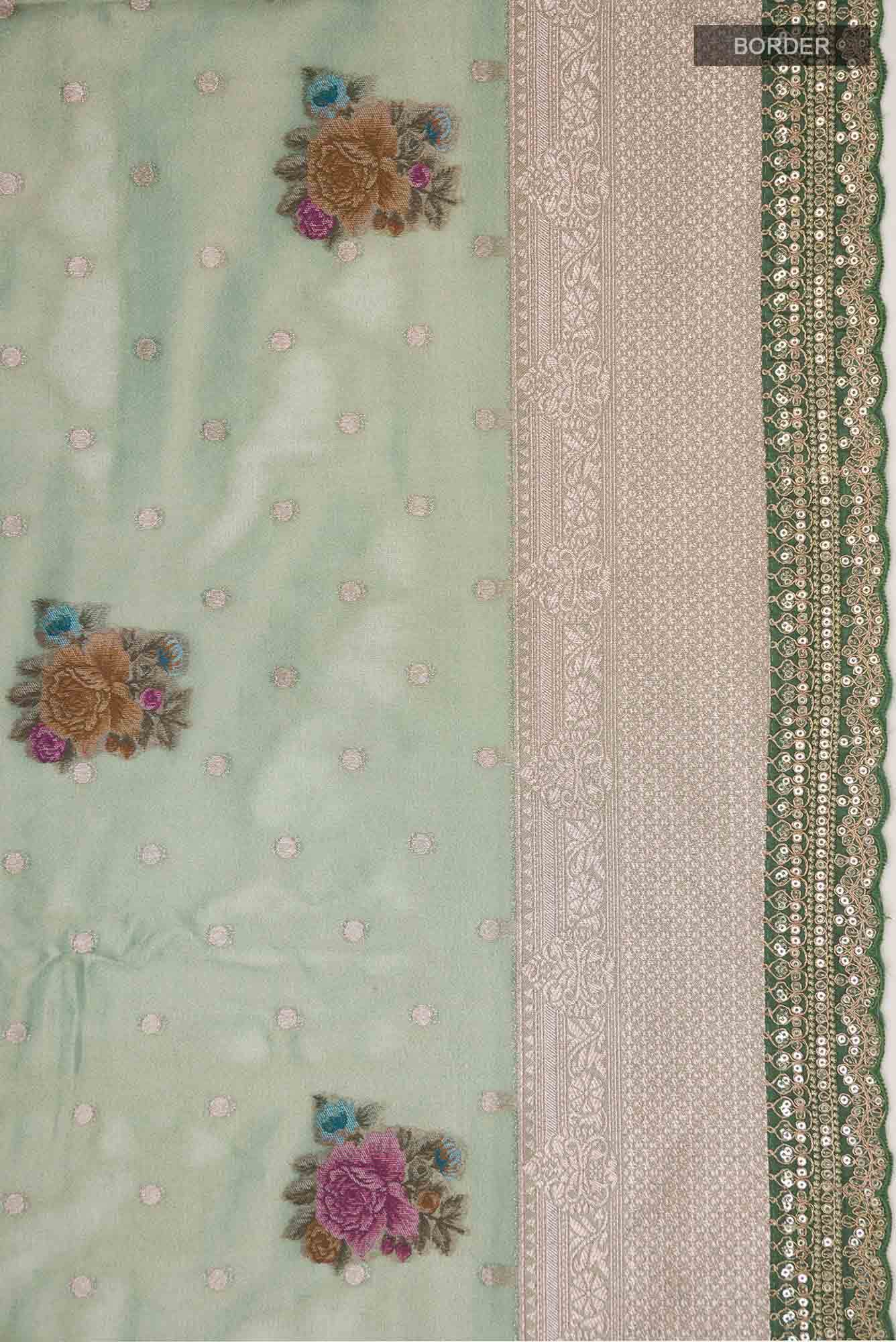 Green Blended Tissue Silk Saree - Image 4