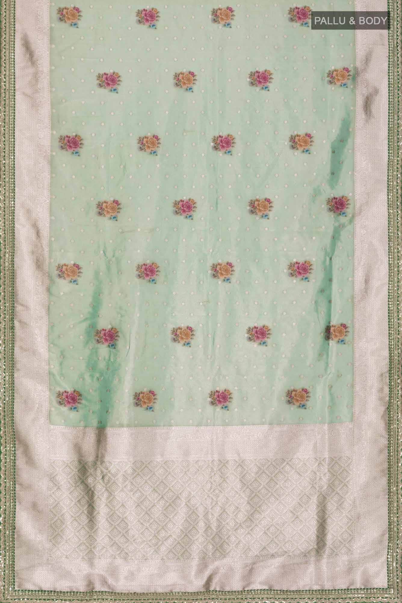 Green Blended Tissue Silk Saree - Image 3