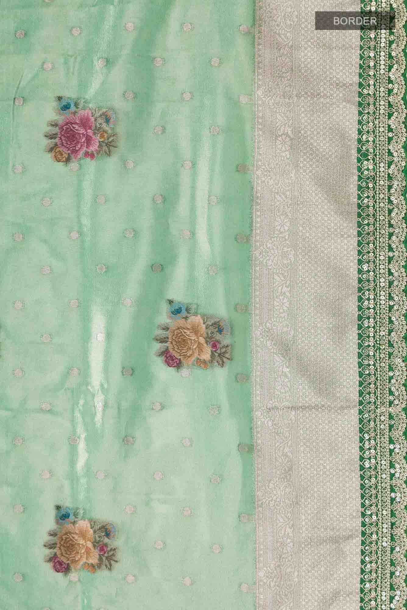 Green Blended Tissue Silk Saree - Image 4