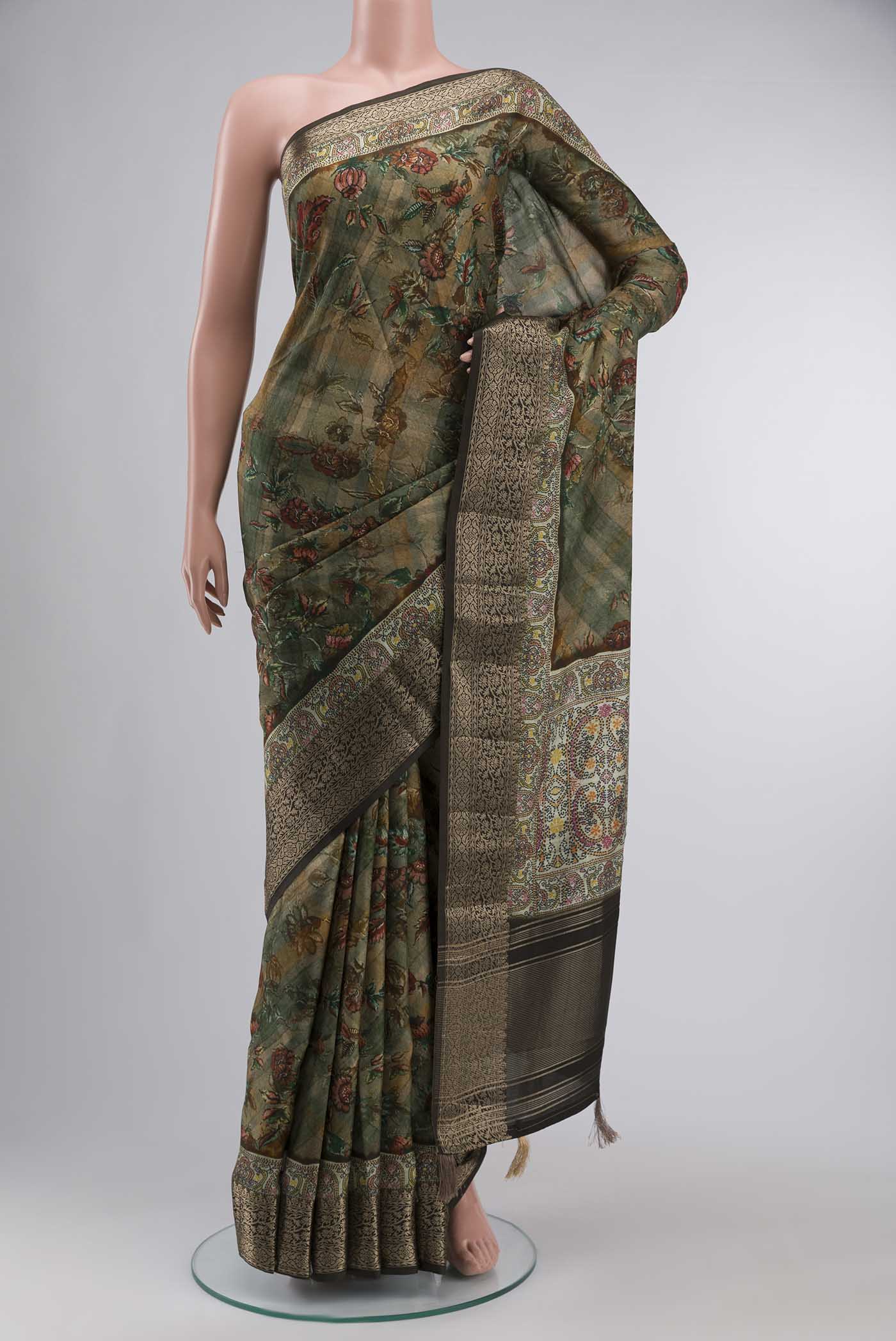 Green Blended Tussar Silk Saree