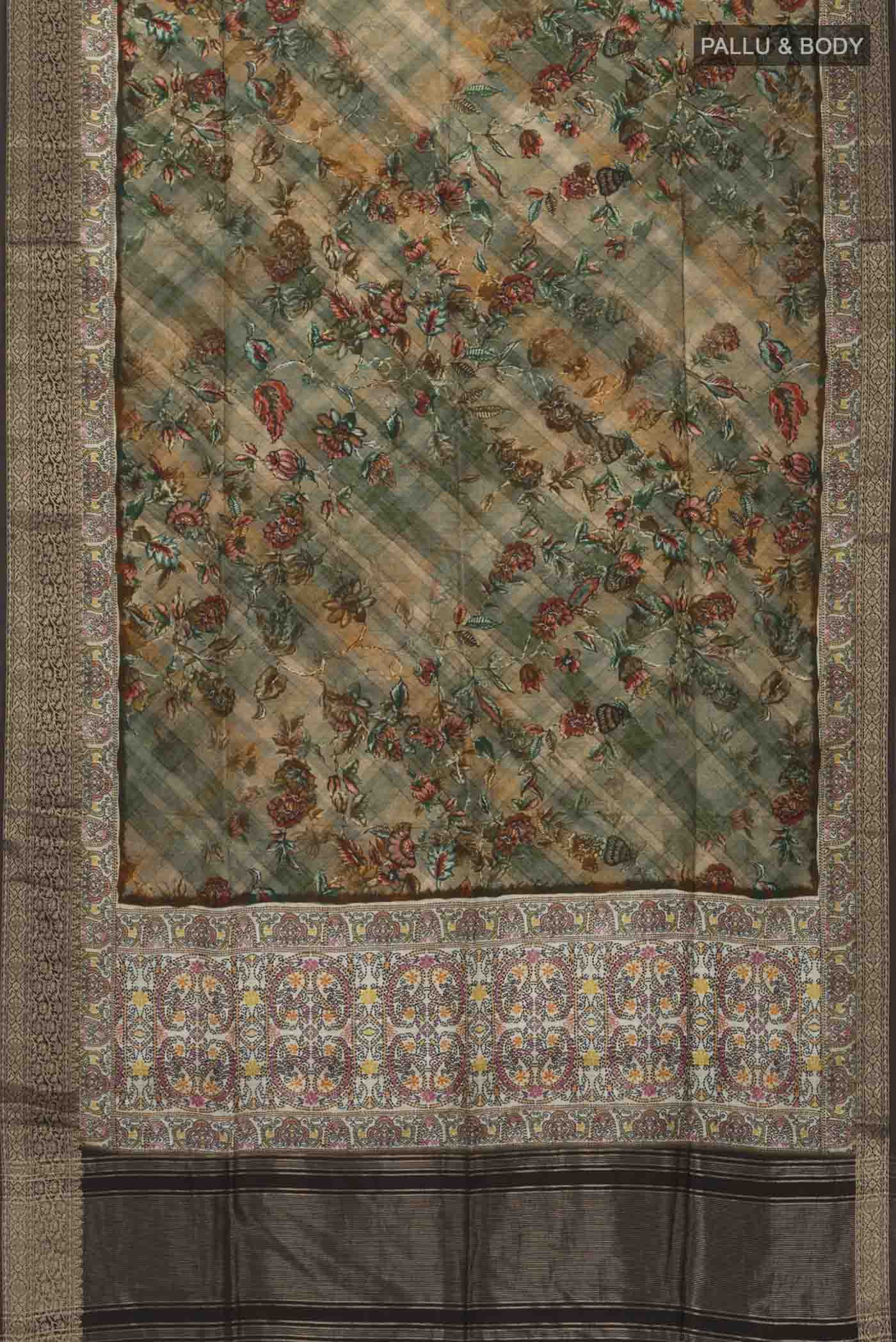 Green Blended Tussar Silk Saree - Image 3