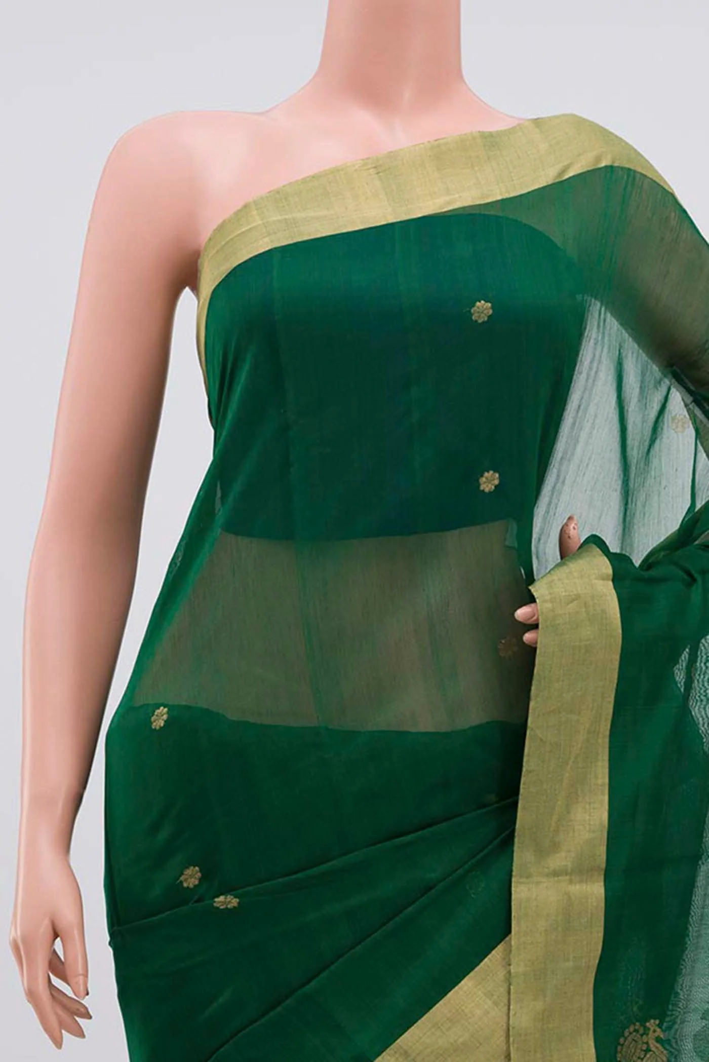 Green Chanderi Silk Cotton Saree - Image 2