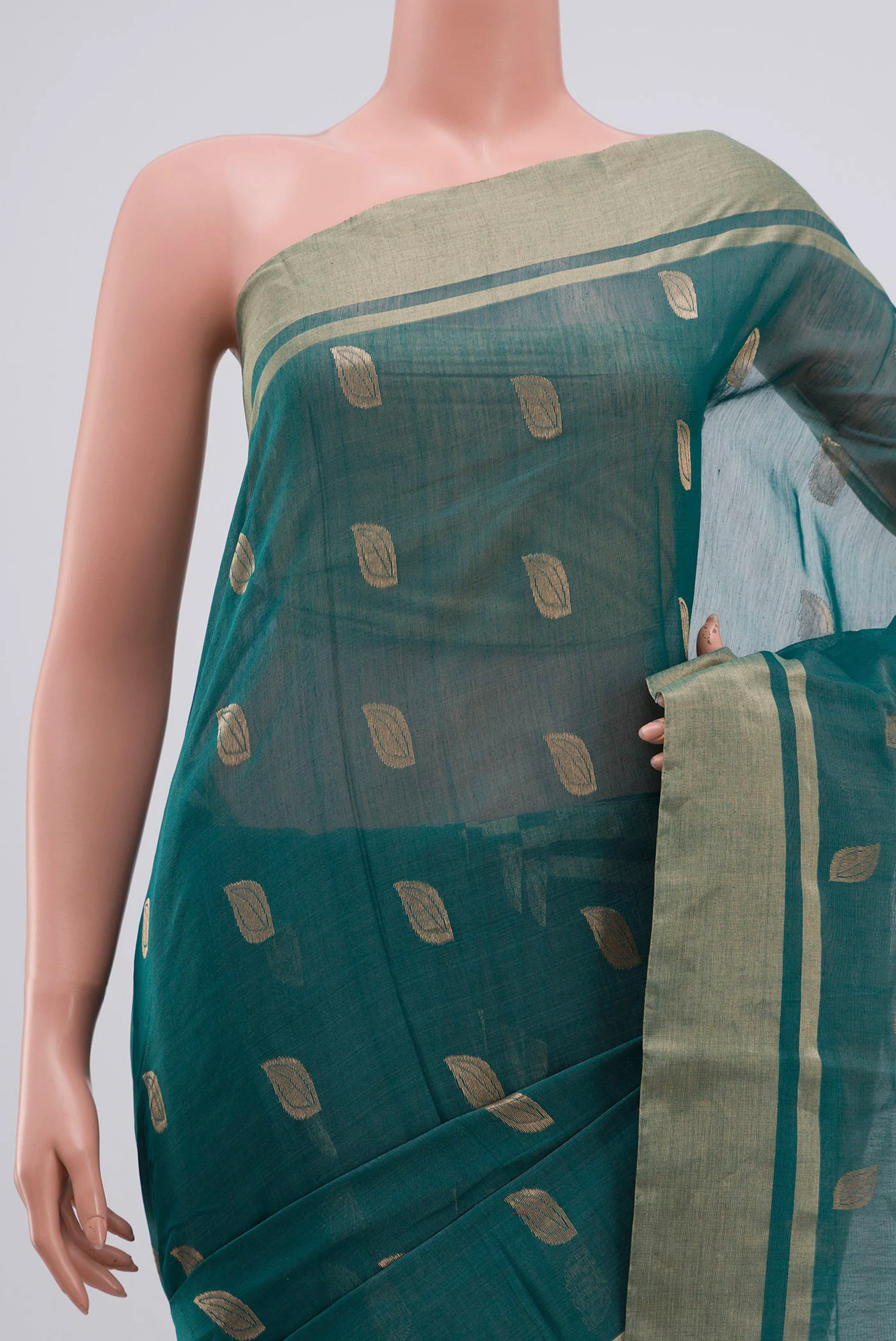Green Chanderi Silk Cotton Saree - Image 2
