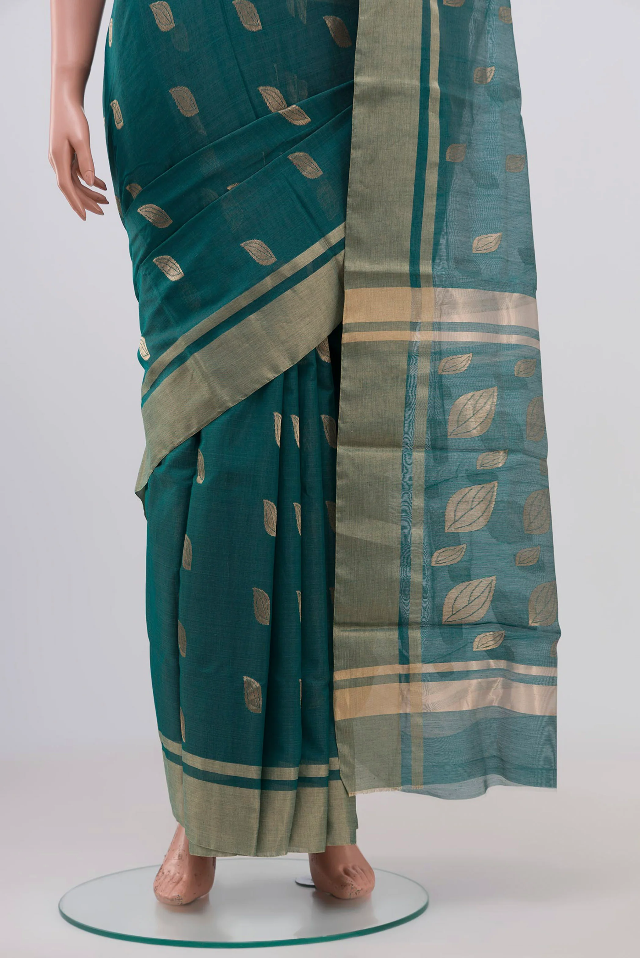Green Chanderi Silk Cotton Saree - Image 3