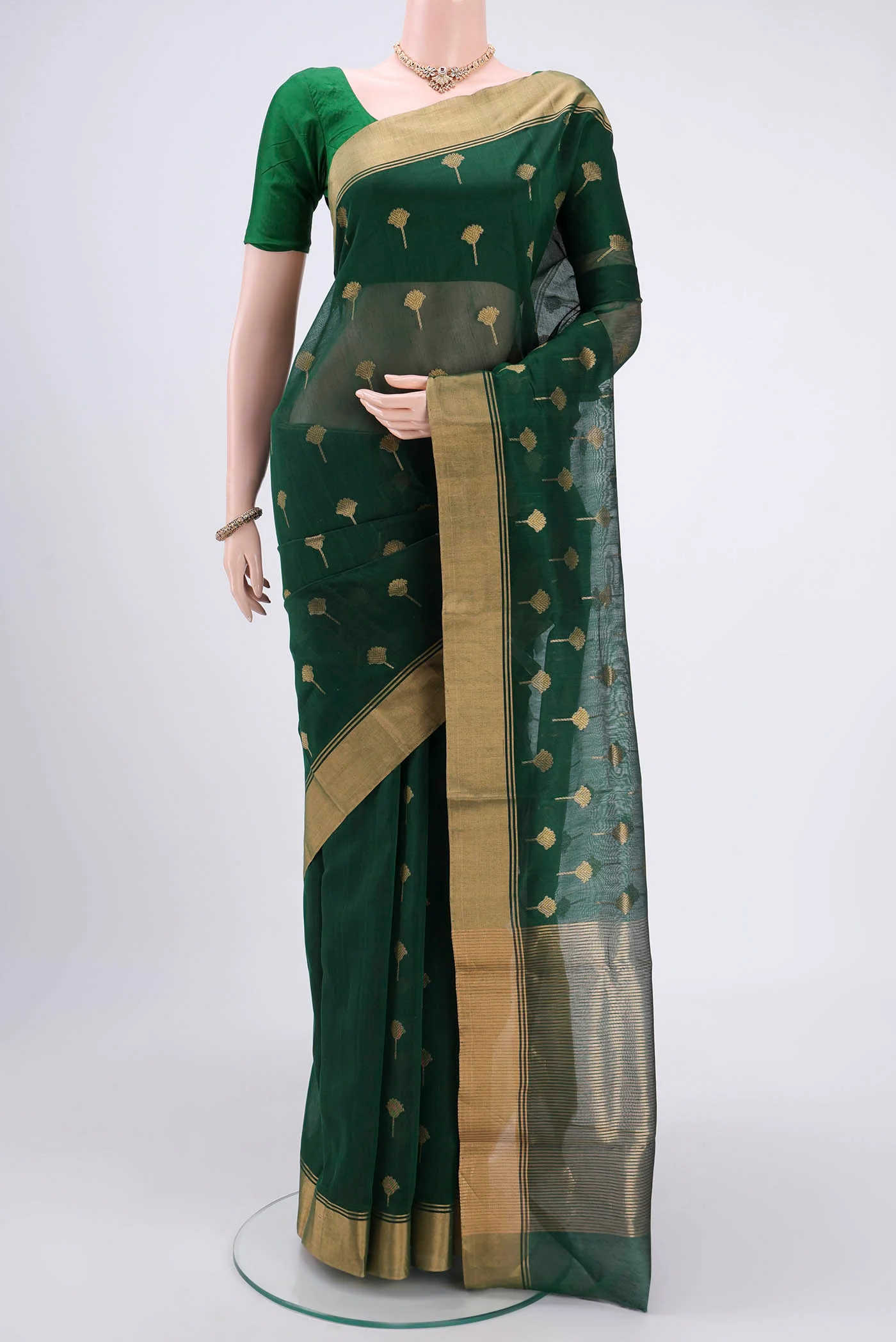 Bottle Green Chanderi Silk Cotton Saree
