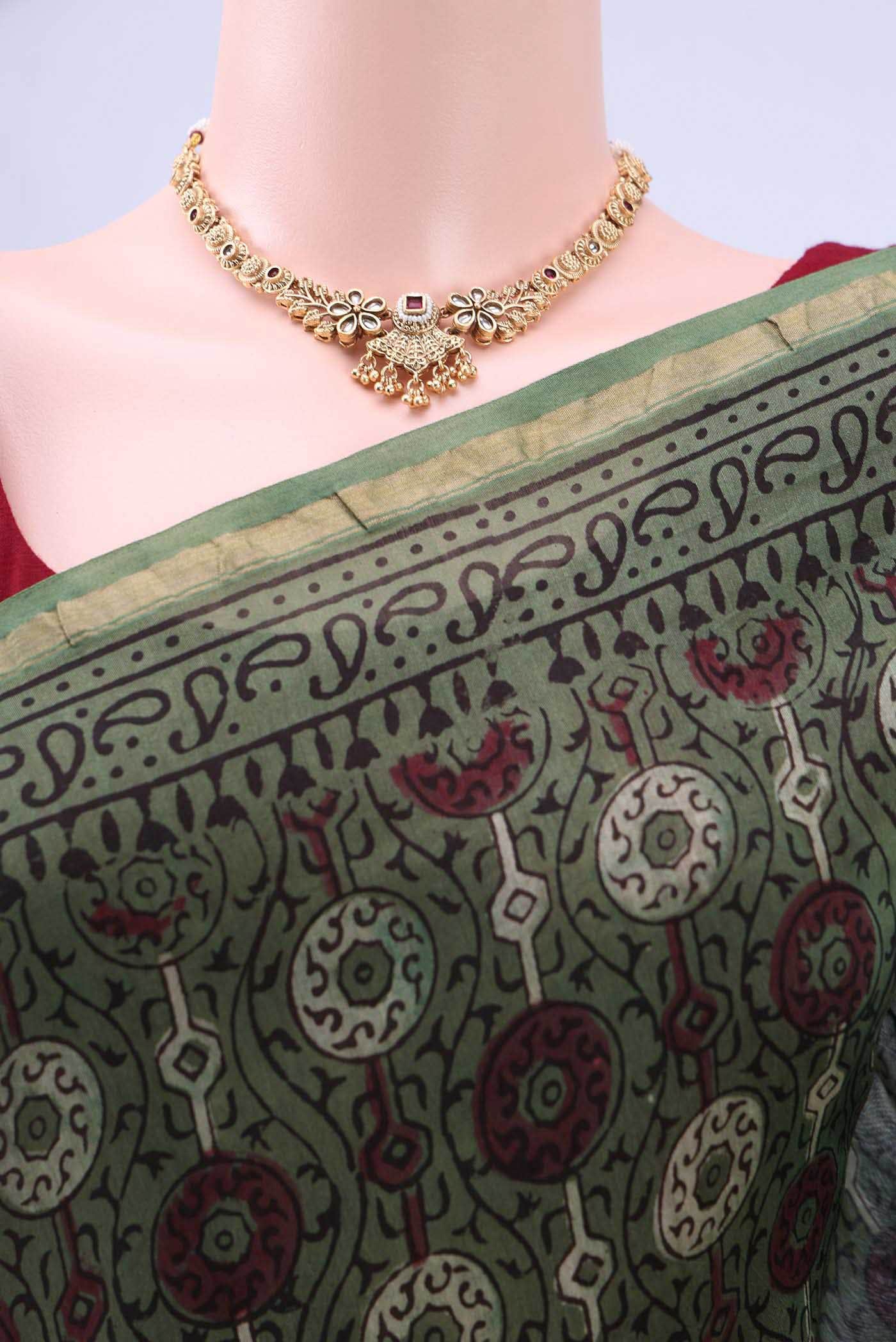 Green Chanderi Silk Cotton Saree - Image 3
