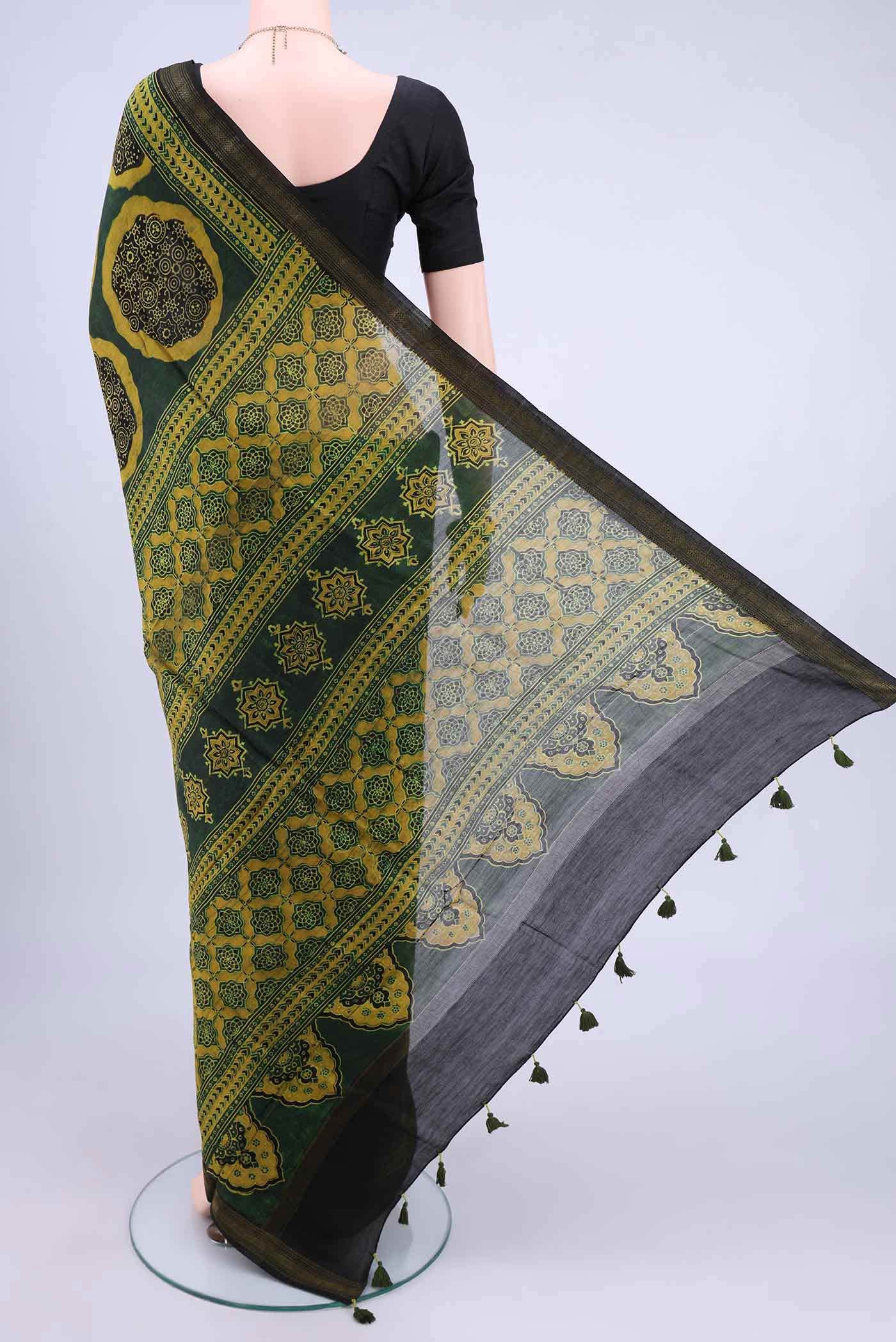 Green Chanderi Silk Cotton Saree - Image 2