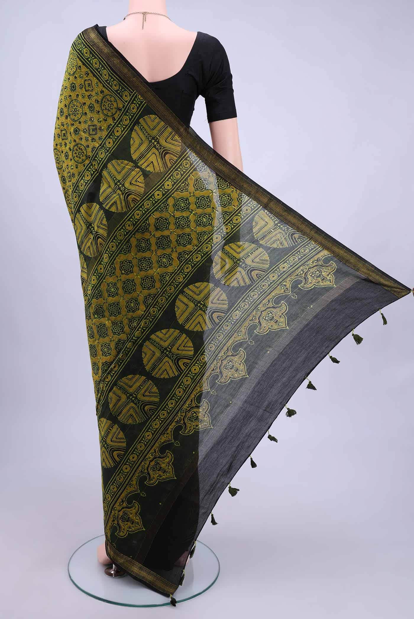 Green Chanderi Silk Cotton Saree - Image 2