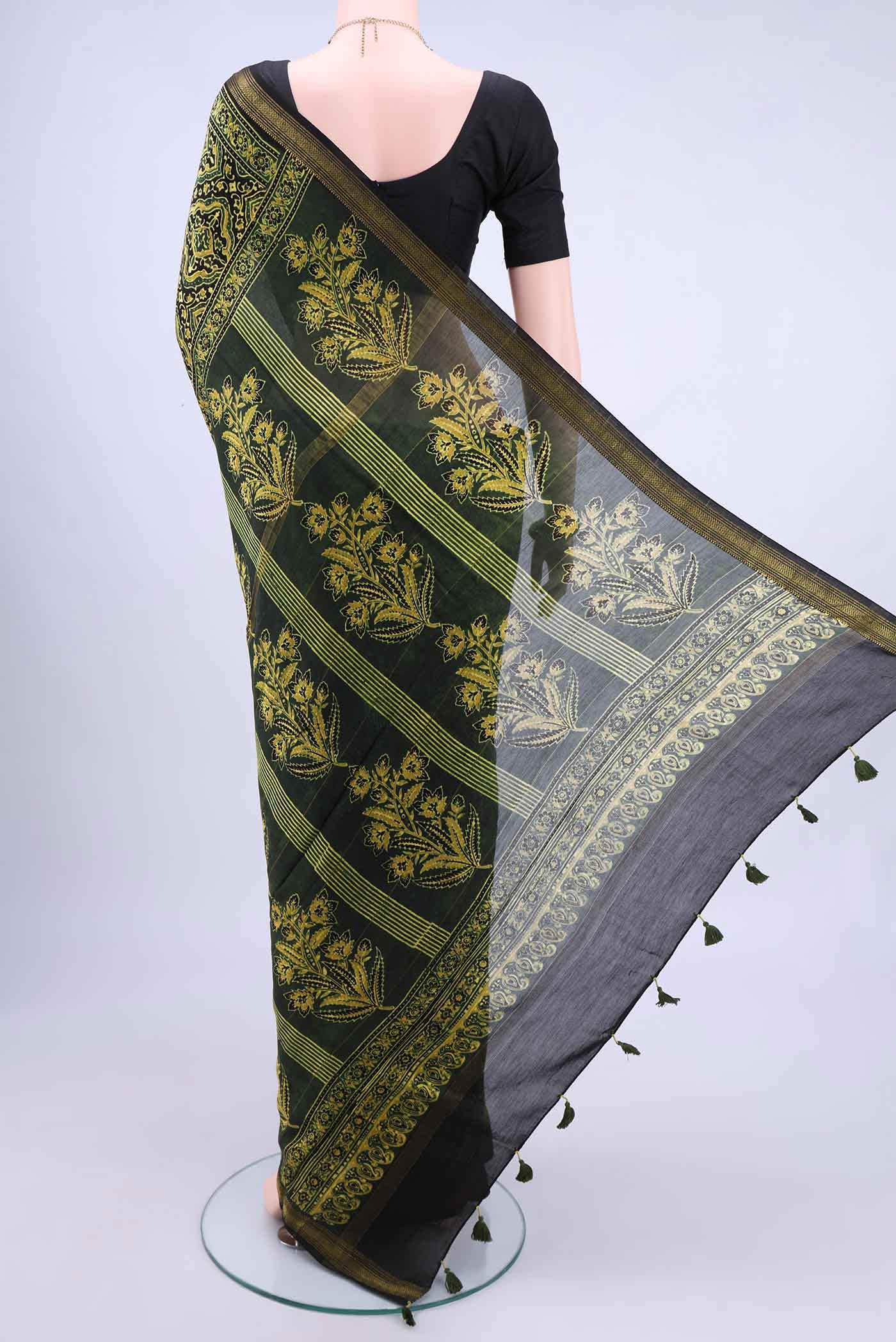 Green Chanderi Silk Cotton Saree - Image 2