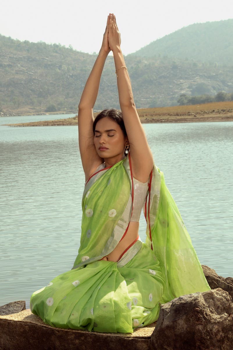 Navya  Green Chanderi Silk Cotton Saree - Image 5
